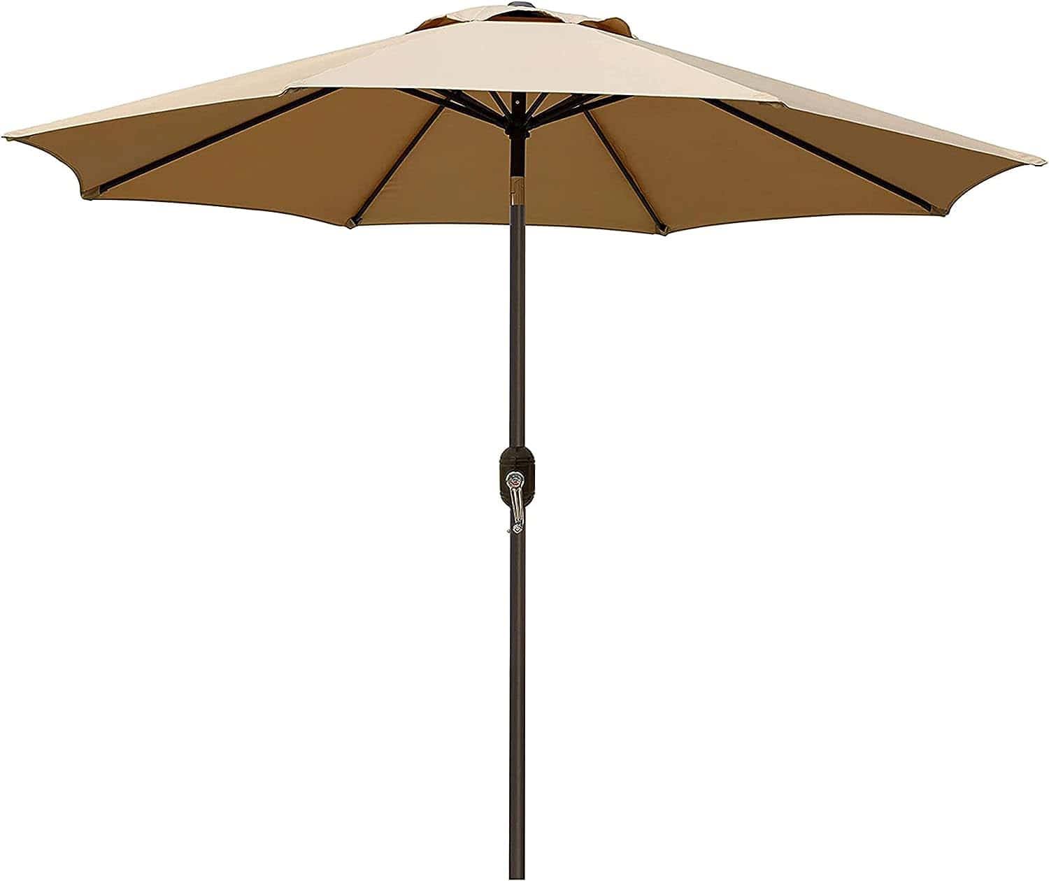 Blissun 9  Outdoor Market Patio Umbrella with Push Button Tilt and Crank, 8 Ribs (Tan)