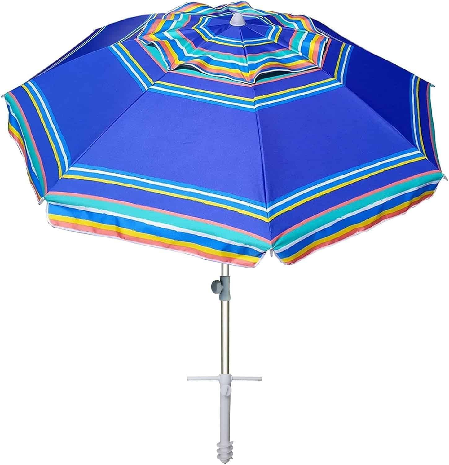 AMMSUN 7ft Heavy Duty High Wind Beach Umbrella Parasols with sand anchor   Tilt Sun Shelter