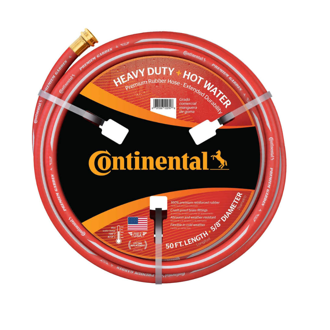 Continental Premium Garden Red Heavy Duty Hot Water Garden Hose, 5/8in Inside Diameter x 50ft Length