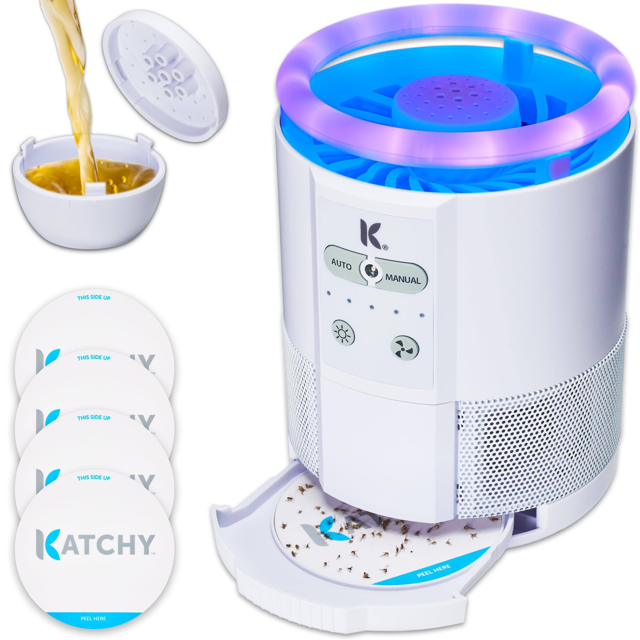 Katchy Duo Indoor Insect Trap with Scent Pod   Fan Powered with UV Light   Fruit Fly Traps for Indoors (White)