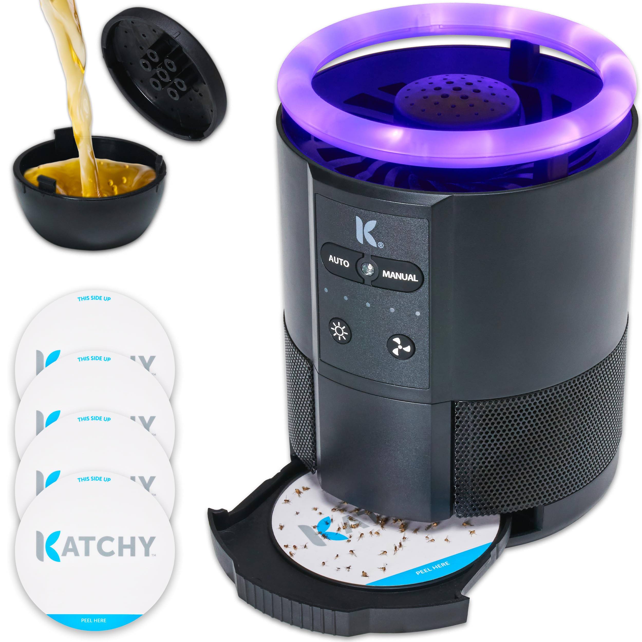 Katchy Duo Indoor Insect Trap with Scent Pod   Fan Powered with UV Light, Black