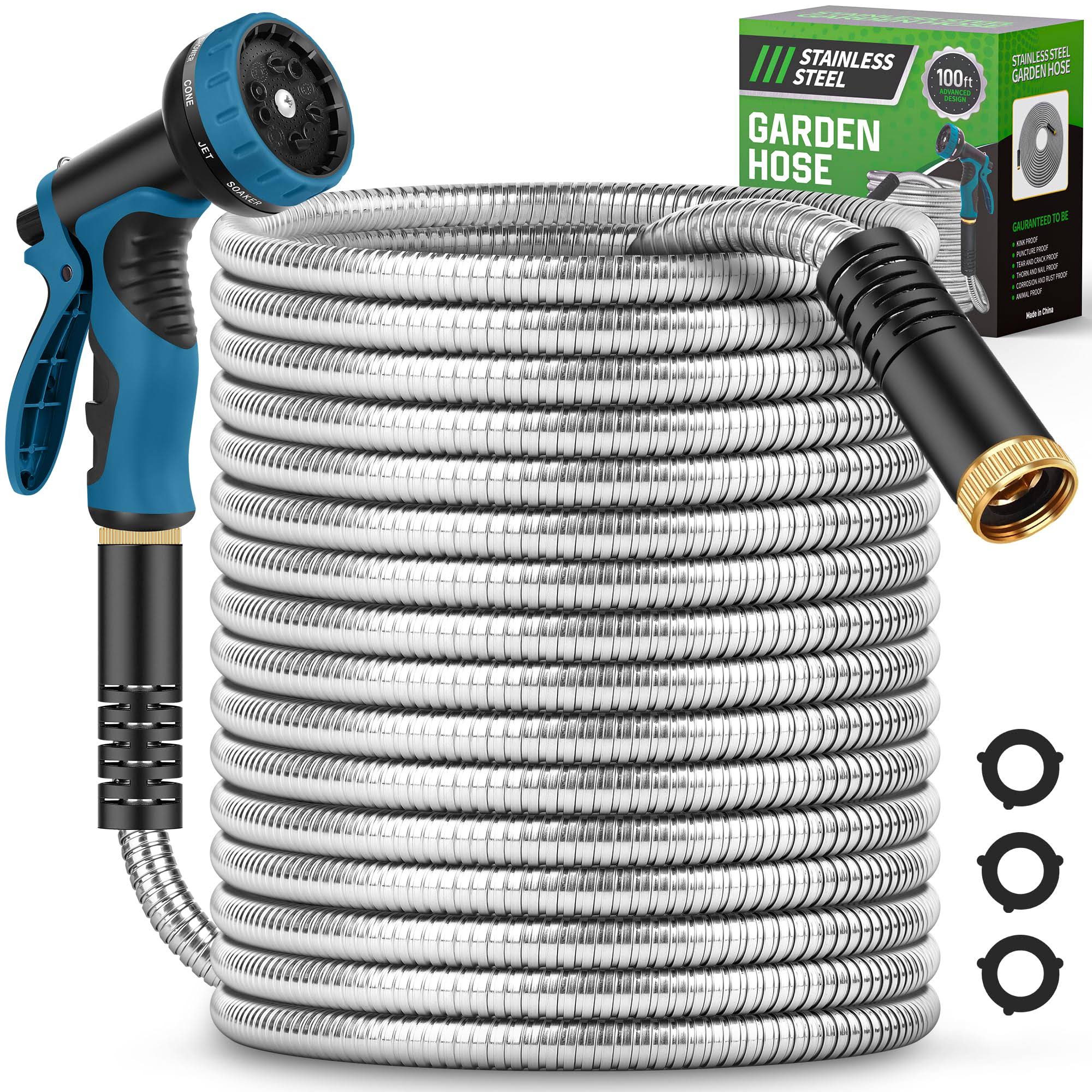 Advinski Garden Hose 100FT, Water Hose with 10 Function Nozzle, Sturdy, 550PSI