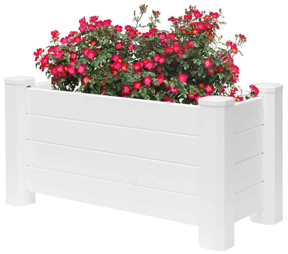 Gardenised 35.5-in W x 18.5-in H White PVC Vinyl Planter