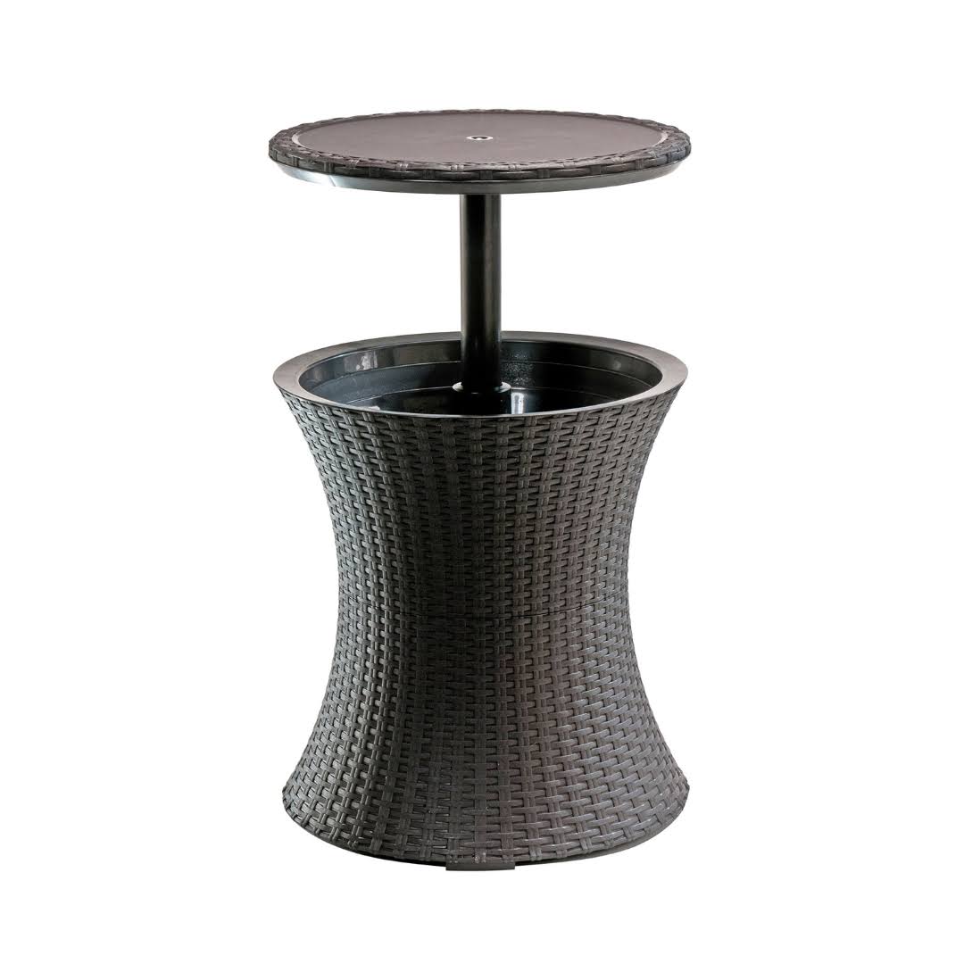 Keter Pacific Cool Bar Outdoor Patio Furniture and Hot Tub Side Table with 7.5 Gallon Beer and Wine Cooler, Espresso Brown