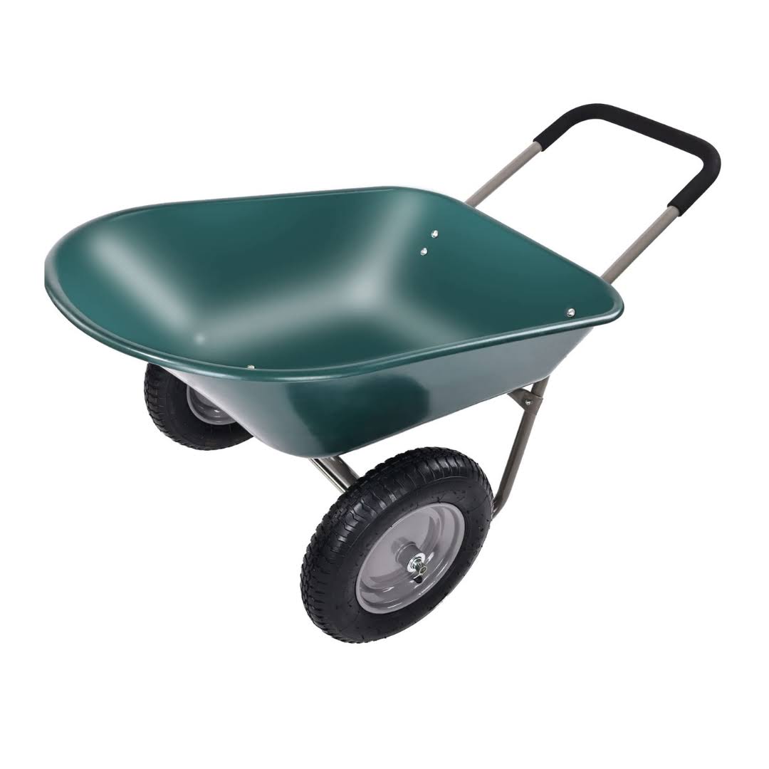 Dual-Wheel Home Garden Yard Utility Wheelbarrow Cart with Built-in Stand
