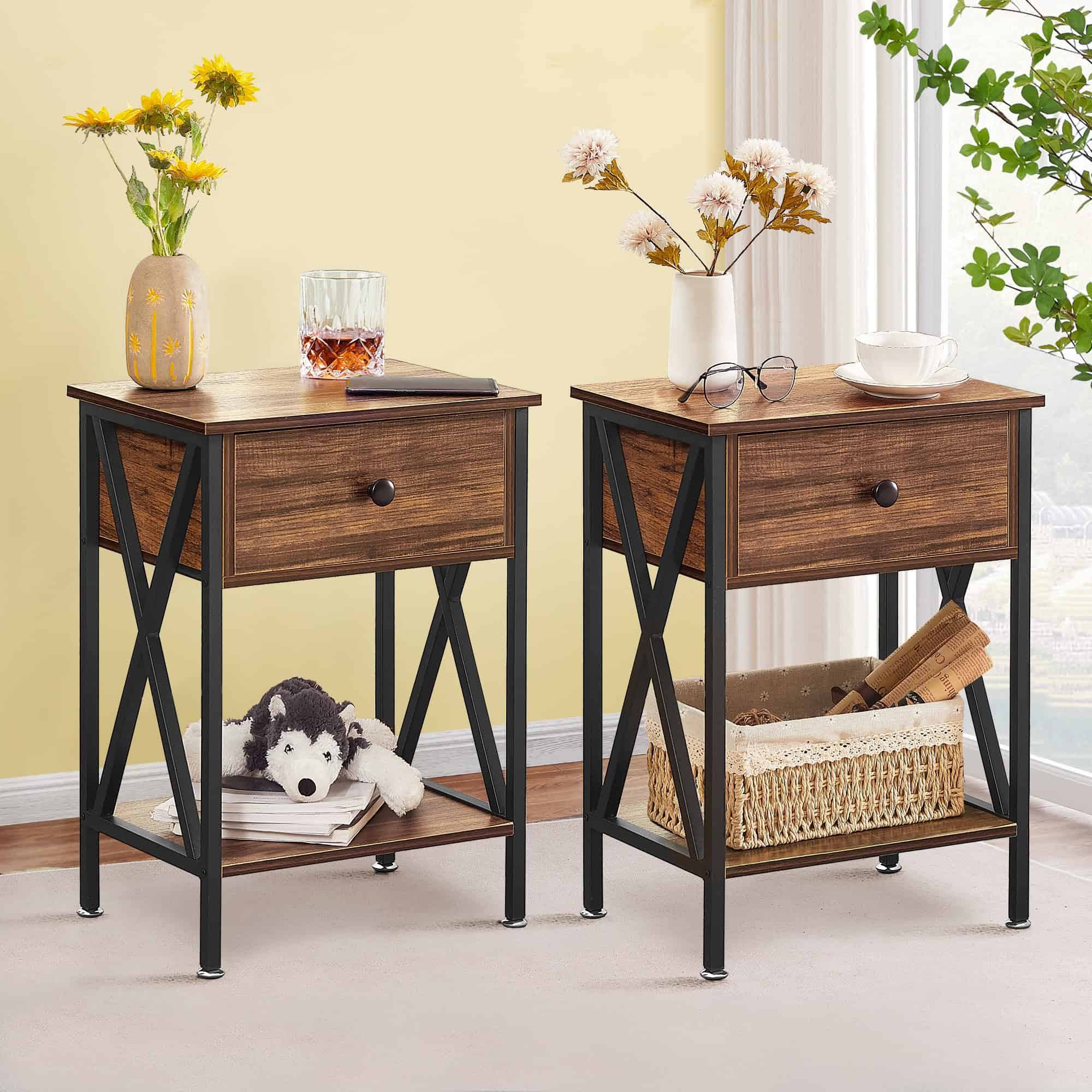 Trent Austin Design Perna Steel Nightstand (Set of 2)   Brown