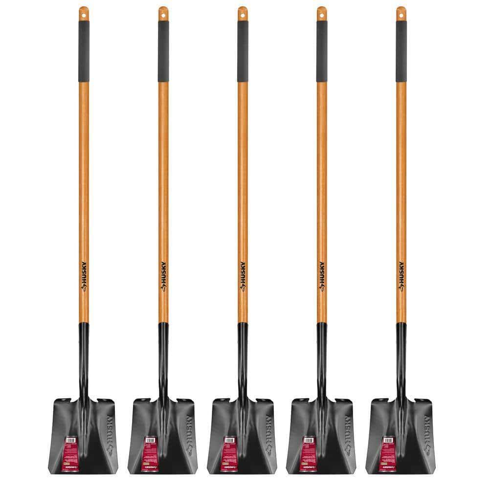 Husky 78115-942 5-Piece 47 in. L Wood Handle Carbon Steel Transfer Shovel with Grip Garden Tool Set