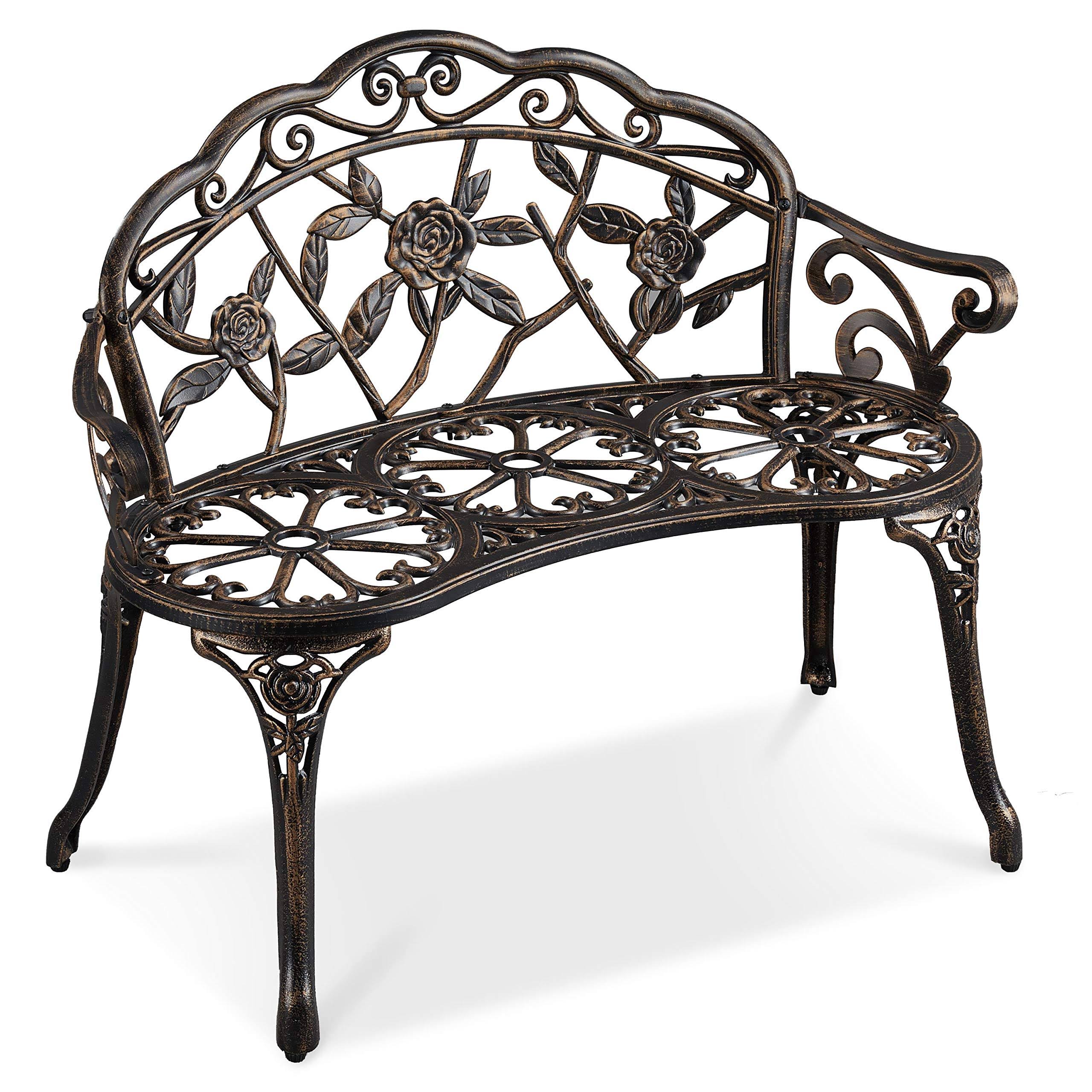 Yaheetech Patio Garden Bench Park Bench Outdoor Benches, Aluminium Patio Yard Bench, Bronze