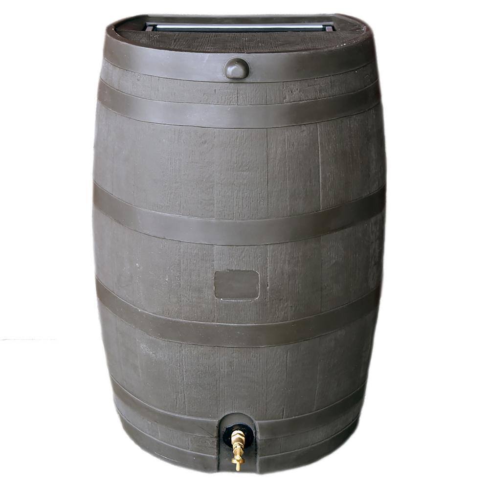 RTS Home Accents 50 Gal. Rain Barrel Walnut Color with Brass Spigot