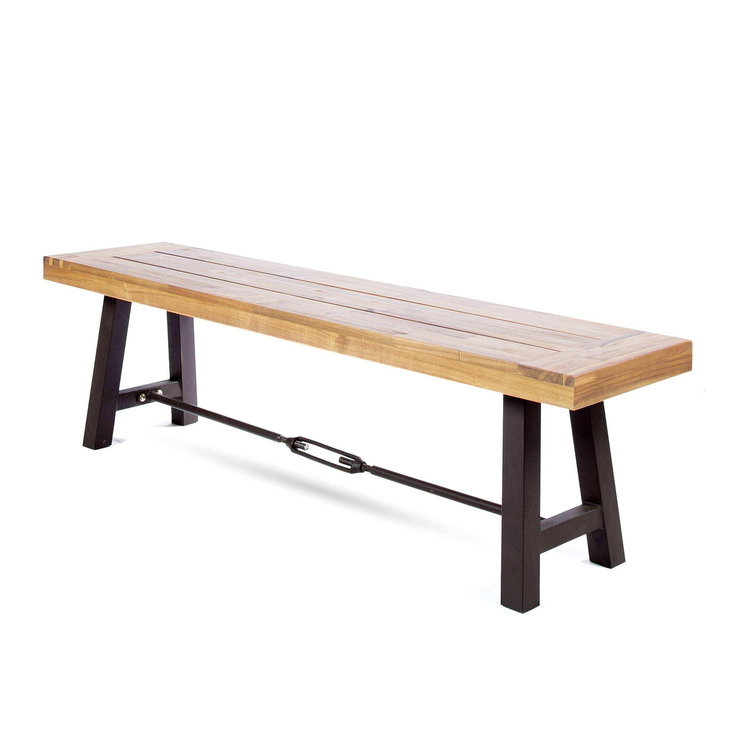 Christopher Knight Home Catriona Outdoor Acacia Wood Bench with Metal Accents, Teak Finish