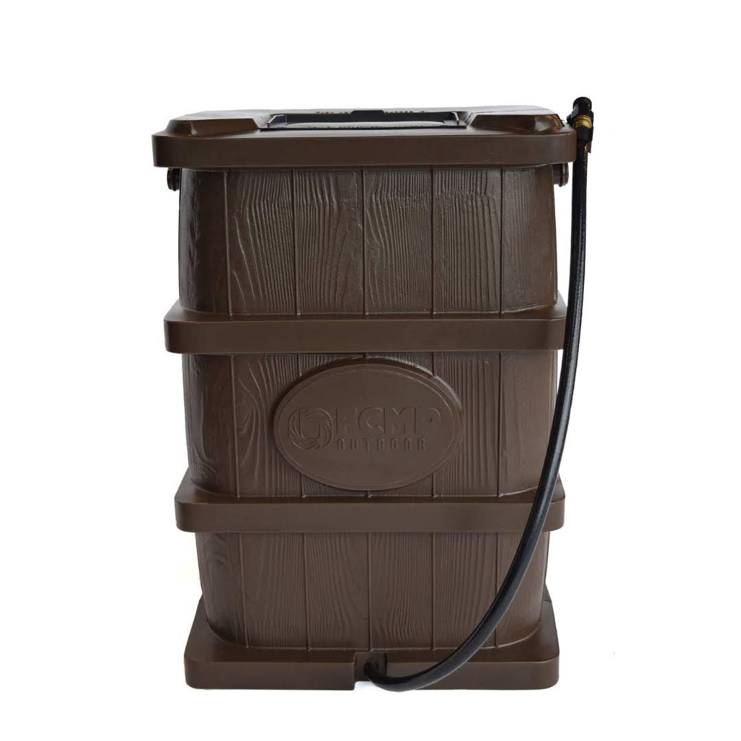 FCMP Outdoor Slim Line 45-Gallon Wood Grain Rain Barrel – Outdoor Home Rain Water Catcher Barrel with Flat Back, Brown