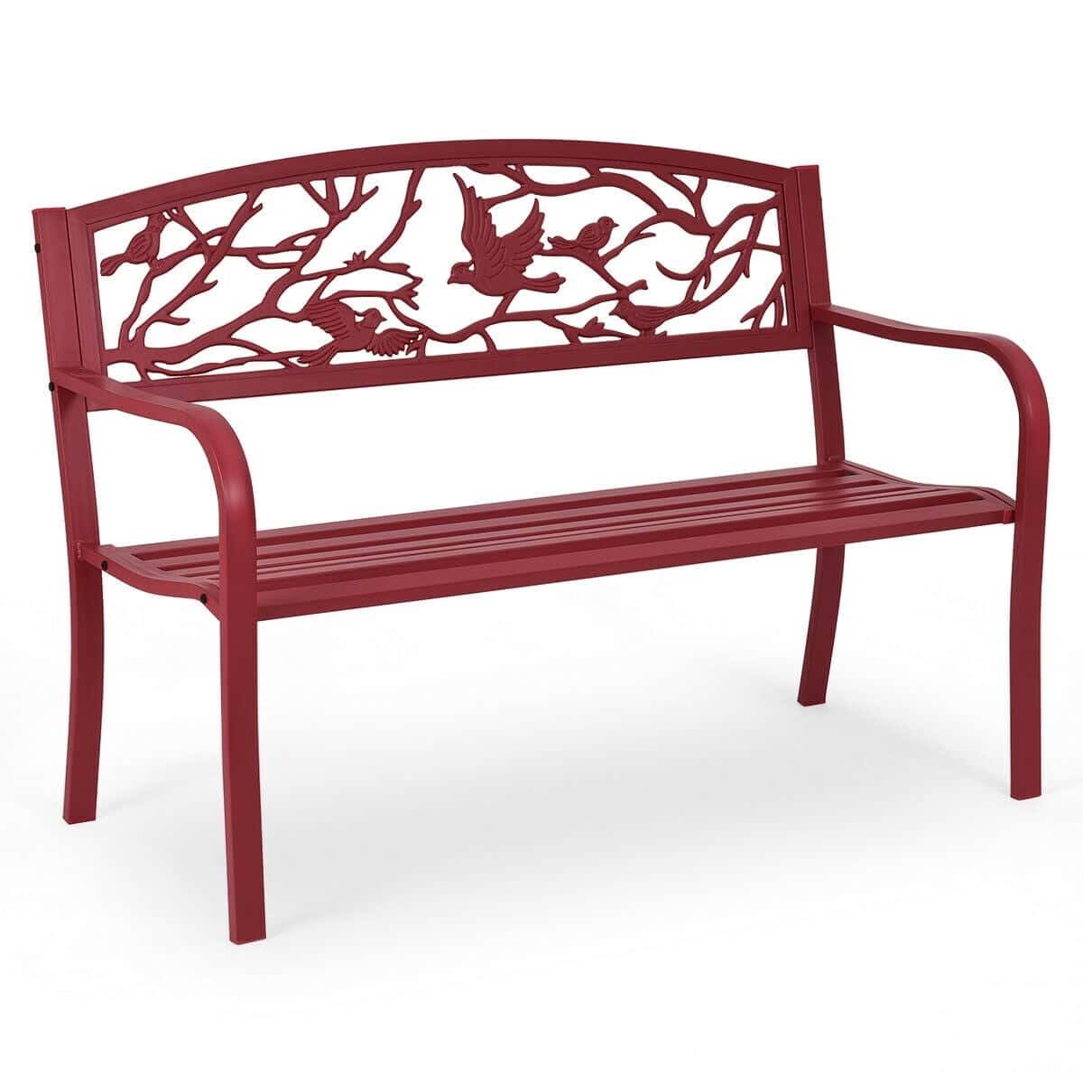 Patio Garden Bench Park Yard Outdoor Furniture Cast Iron Porch Chair Red