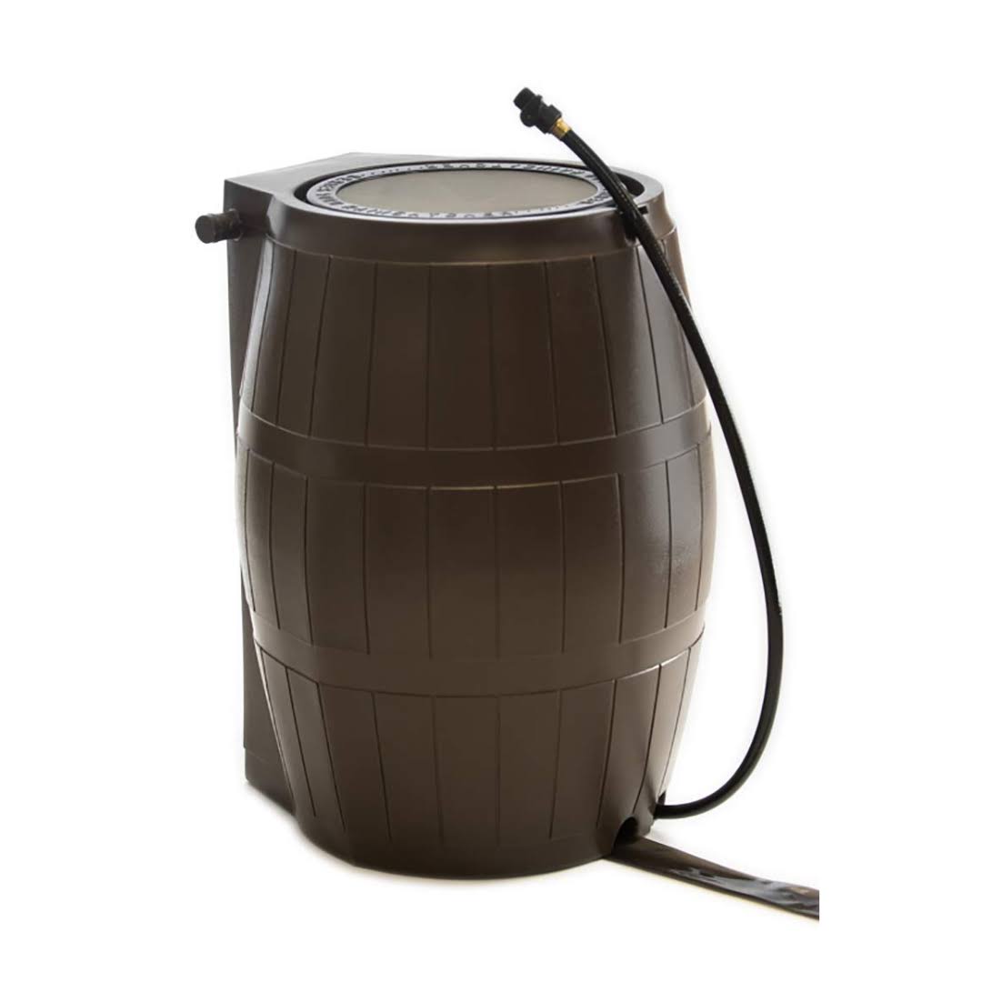FCMP Outdoor RC4000-BRN 50-Gallon BPA Free Flat Back Home Rain Catcher Water Storage Collection Barrel, Brown