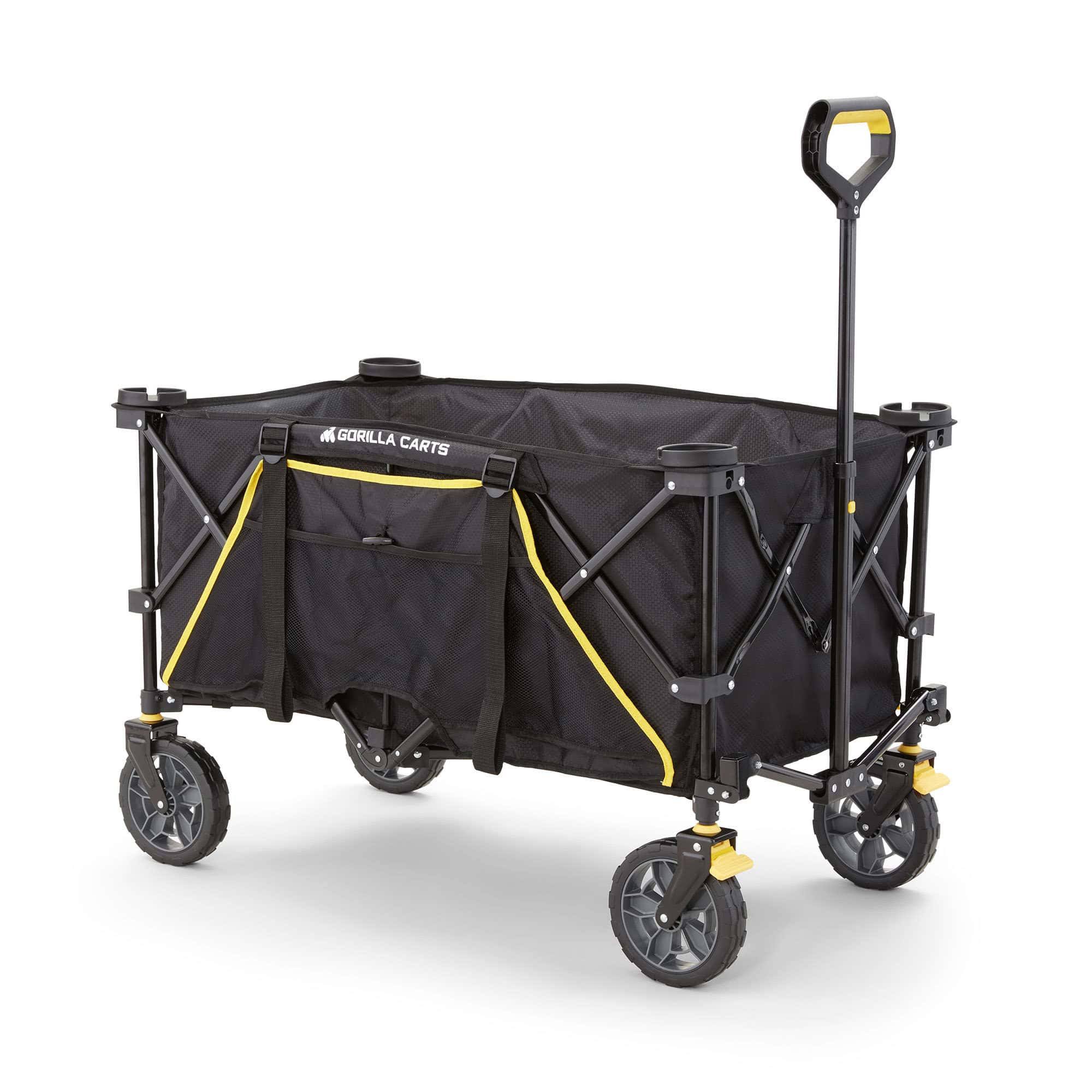 Gorilla Carts 7 Cubic Feet Foldable Utility Beach Wagon w/ Oversized Bed, Black
