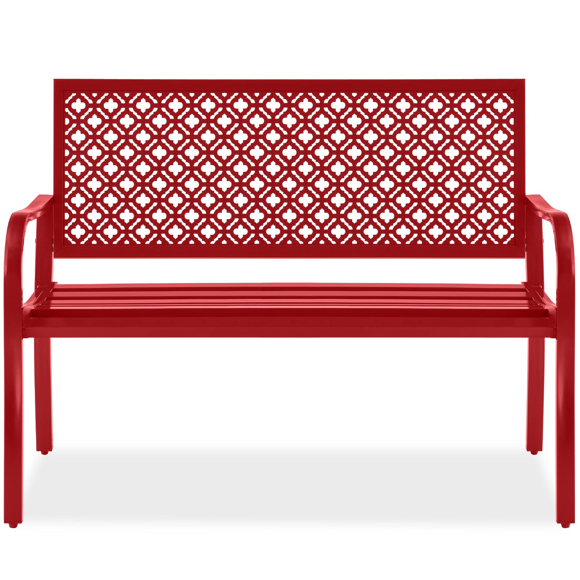 Best Choice Products Outdoor Bench 2-Person Metal Steel Benches Furniture, 790lb Capacity   Rose Red
