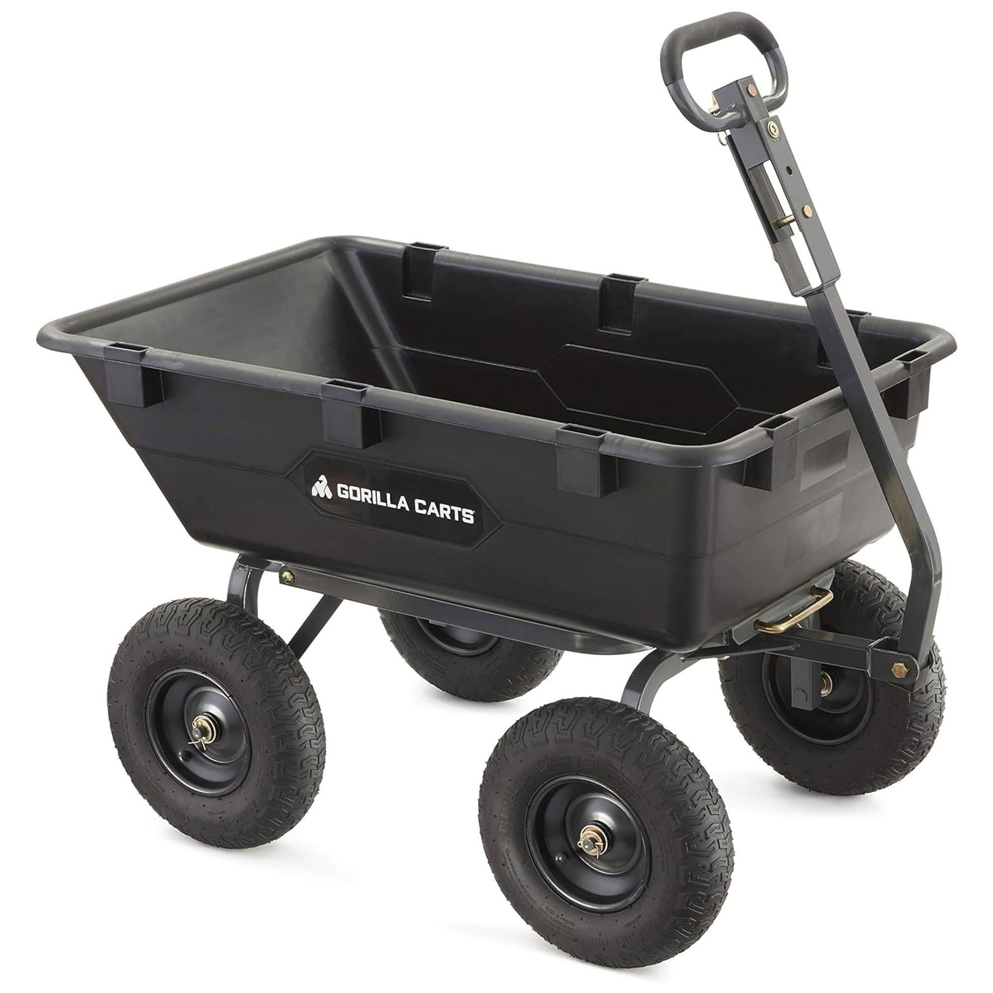 Gorilla Carts 6 Cu Ft Poly Yard Dump Cart and Utility Wagon, Steel Frame, 1200 Pound Heavy Duty Capacity, Black