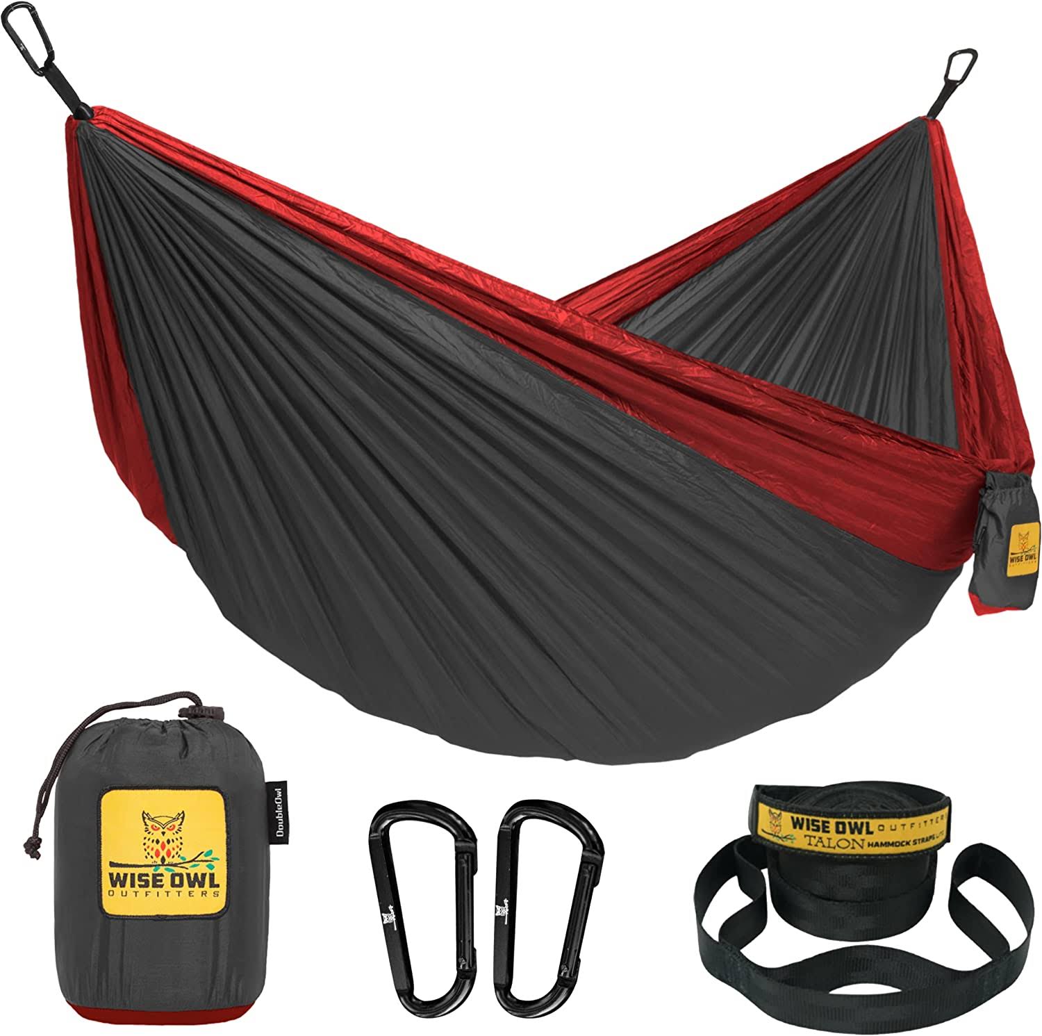 Wise Owl Outfitters Camping Hammock, Charcoal   Red