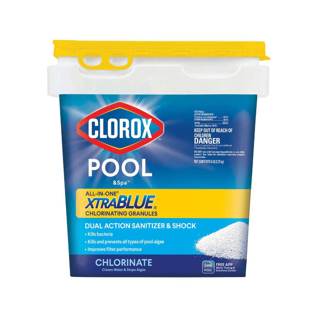 CLOROX Pool Spa All-in-One XtraBlue Chlorinating Granules, Kills Bacteria   Stops Algae, 6 LB