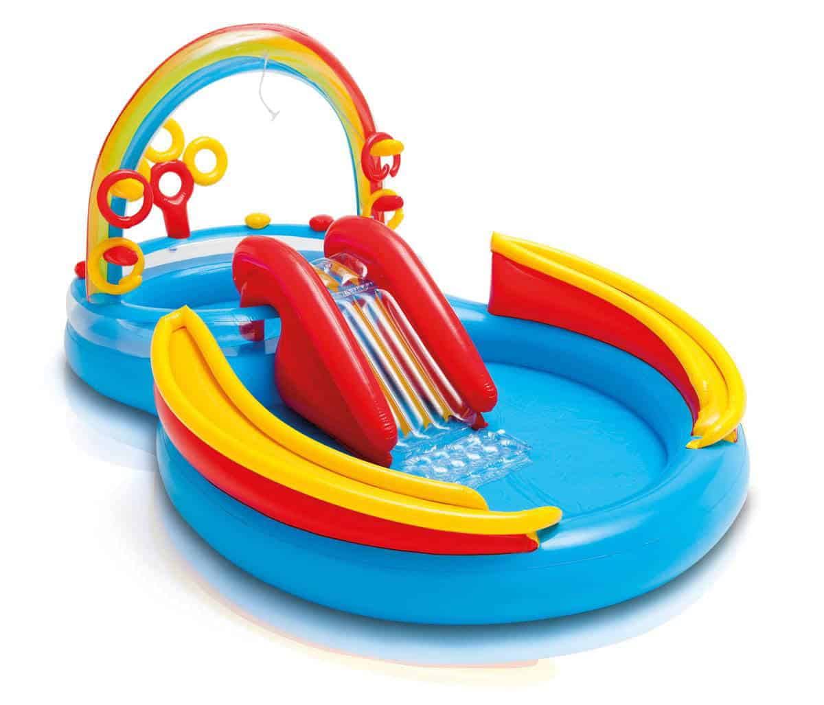 9.75ft x 6.3ft x 53in Rainbow Slide Kids Play Inflatable Pool Ring Center