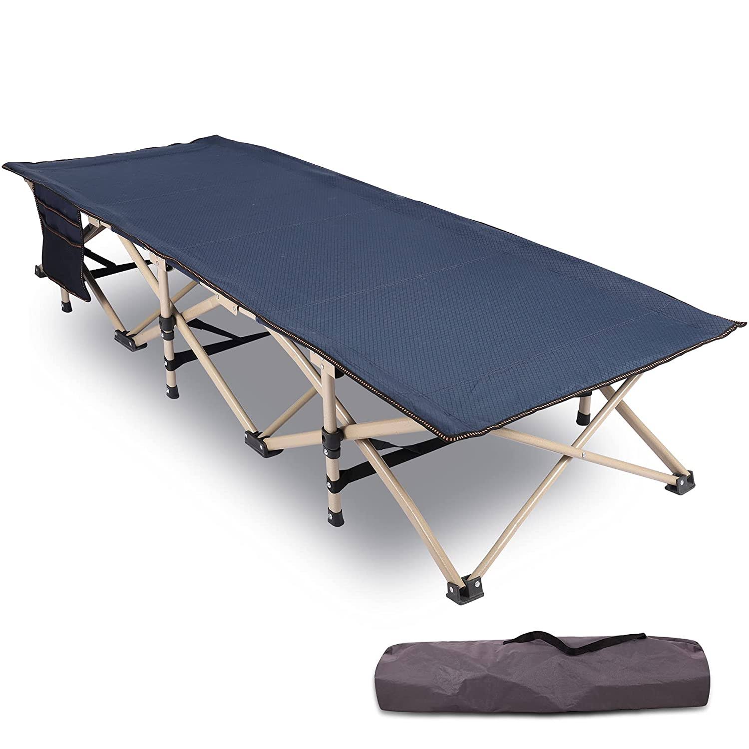 REDCAMP Extra Long Folding Kids Cot for Sleeping 10-15, Portable Toddler Cot Bed Child Travel Cot for Camping, Navy Blue 75 x26