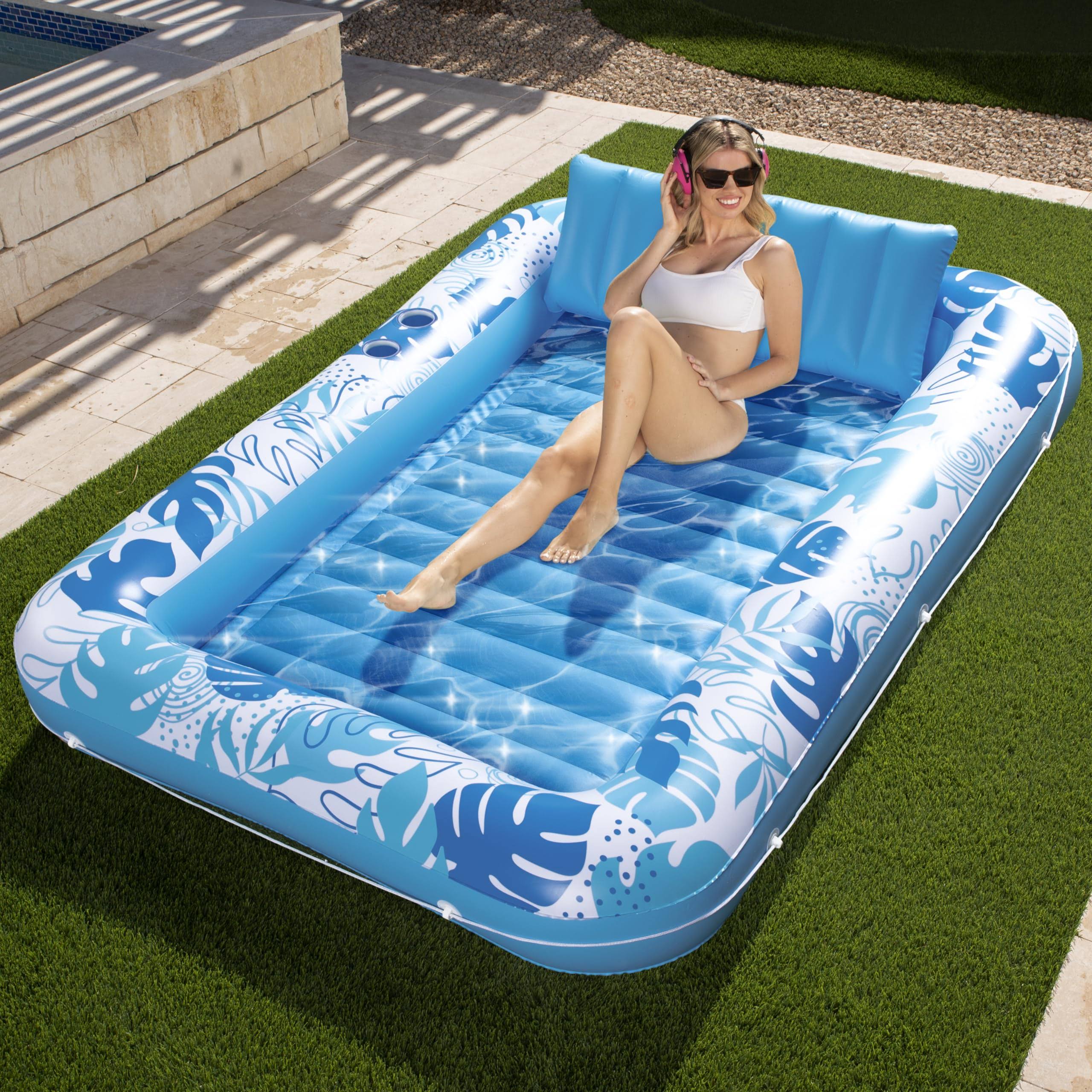 Sloosh Inflatable Tanning Pool Lounger Float-XL, 85  x 57  Extra Large Suntan Sun Tan tub, XL-Blue
