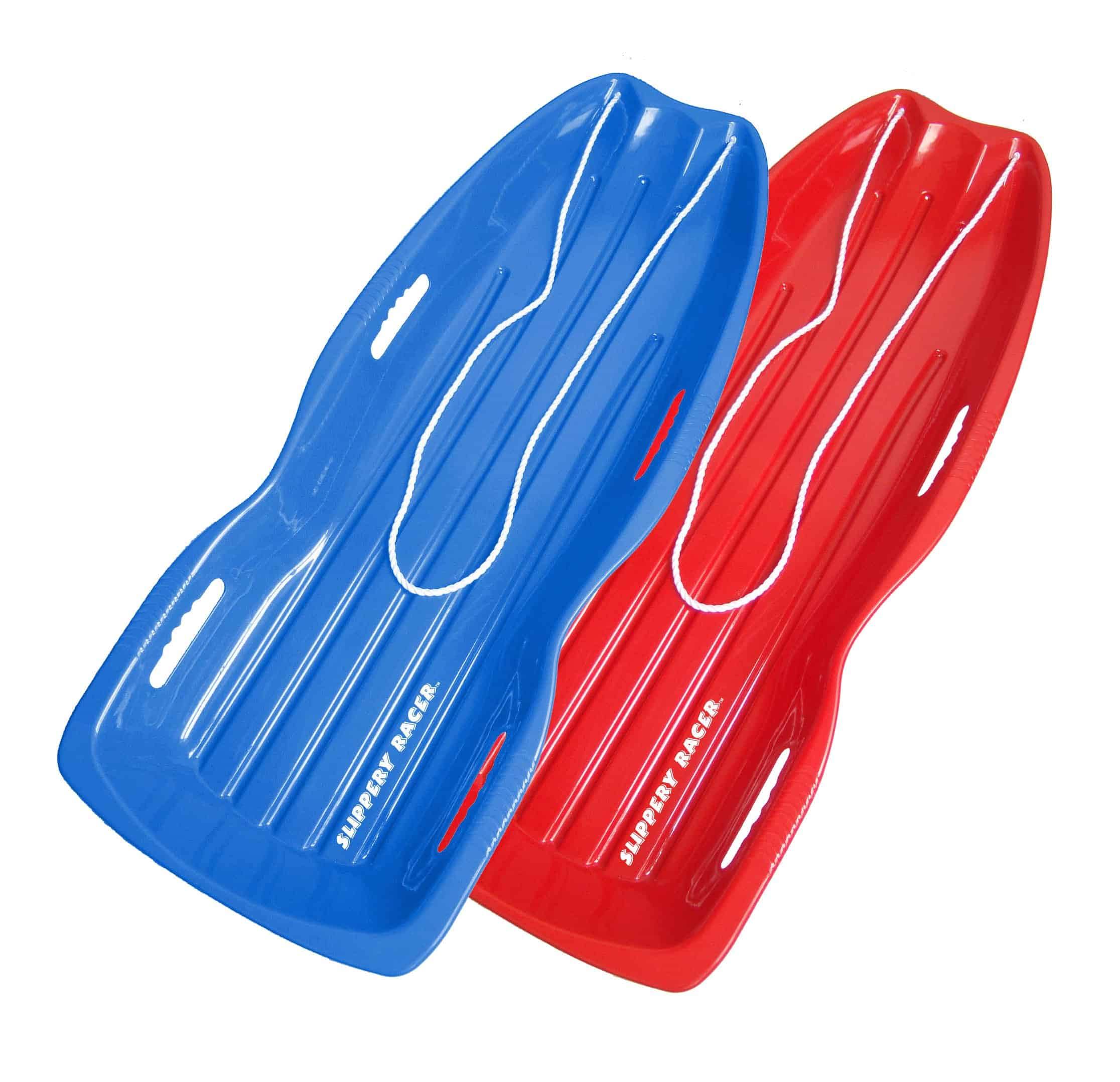 Slippery Racer Downhill Xtreme Flexible Adults and Kids Plastic Toboggan Snow Sled for Up to 2 Riders with Pull Rope, (2 Pack)