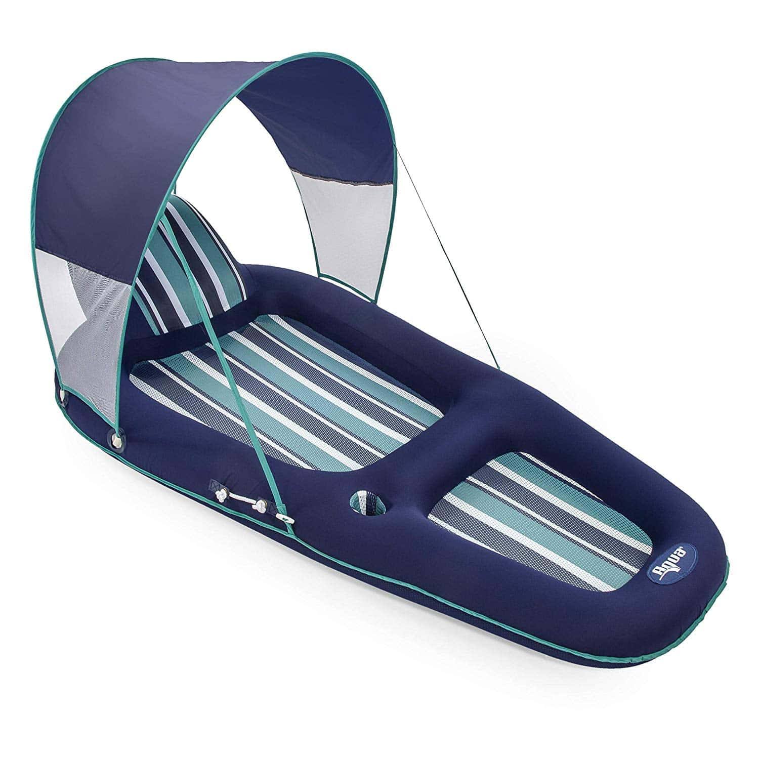 Leisure Luxurious Inflatable Pool Lounger Float w/ Sunshade Canopy, Blue