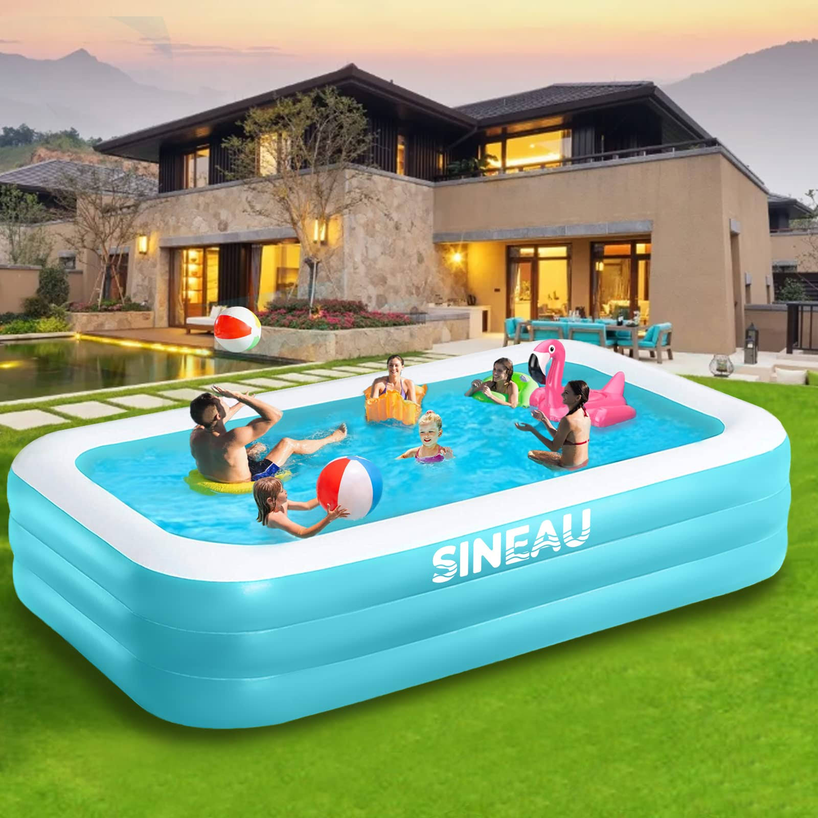 Sineau Inflatable Pool for Kids and Adults,120  X 72  X 22  Oversized Thickened Family Swimming Pool