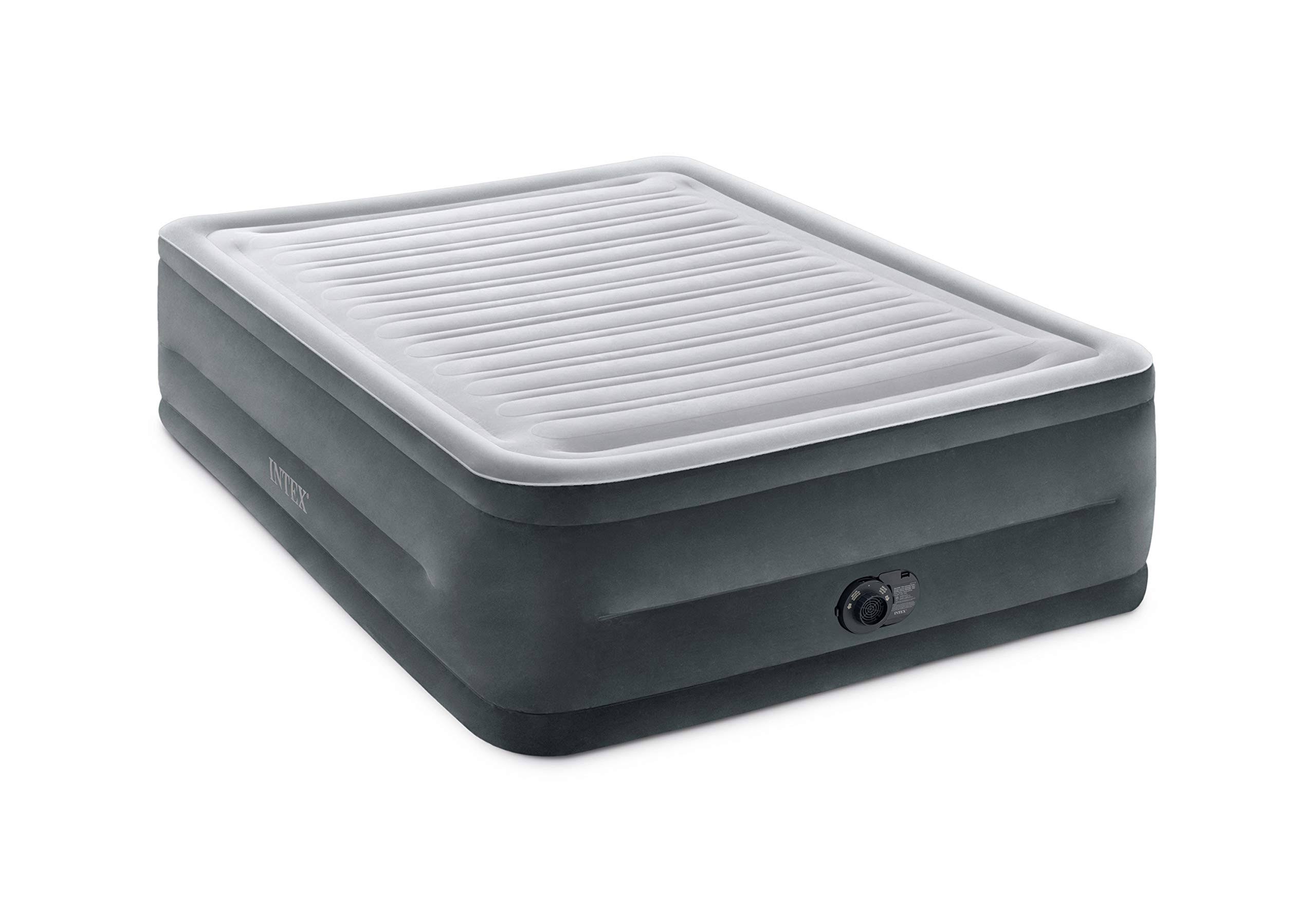 INTEX 64417ED Dura-Beam Deluxe Comfort-Plush High   Rise Air Mattress – 22in Bed Height – 600lb Weight Capacity, Grey