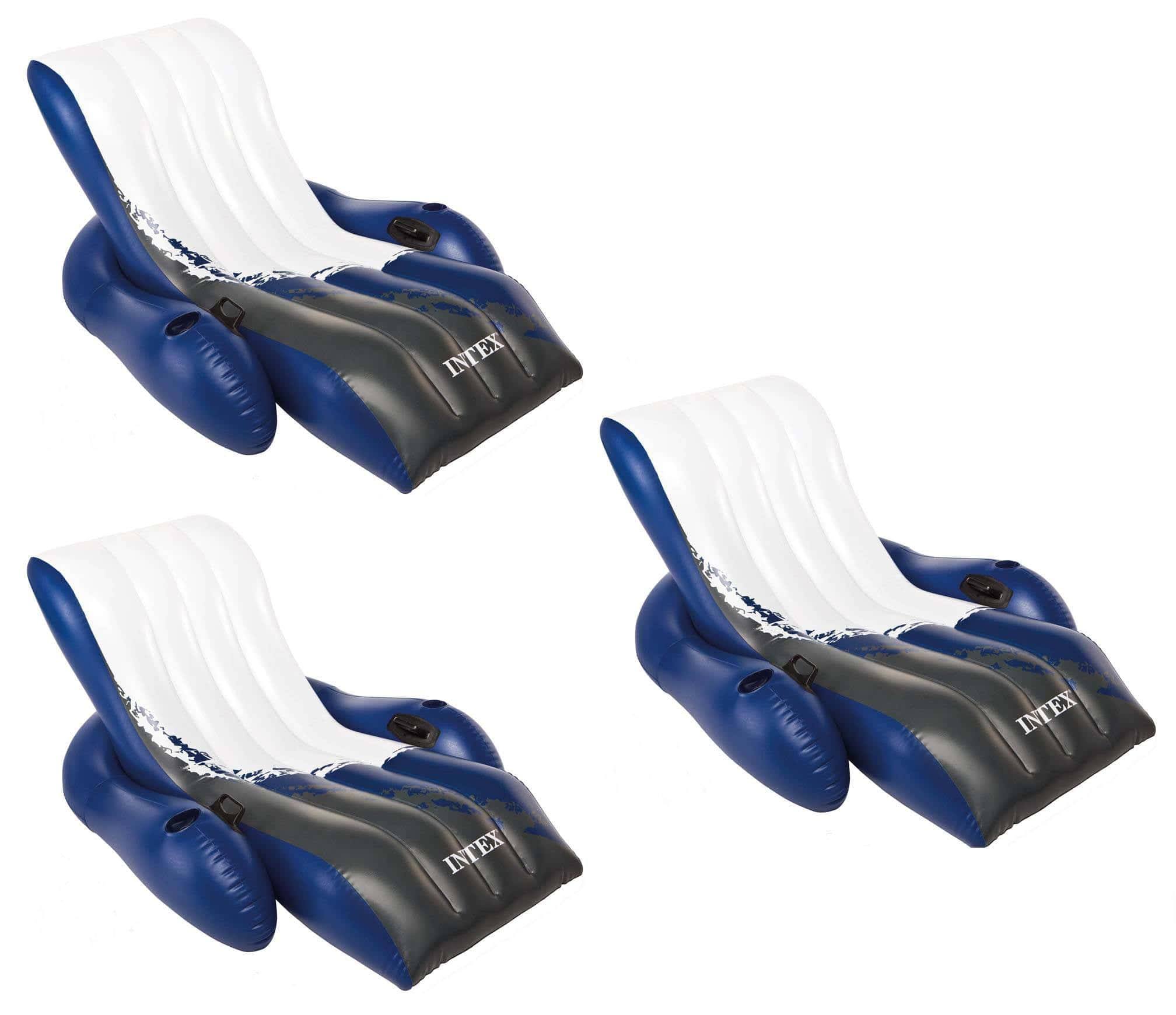 Inflatable Floating Comfortable Recliner Lounges with Cup Holders (3 Pack)