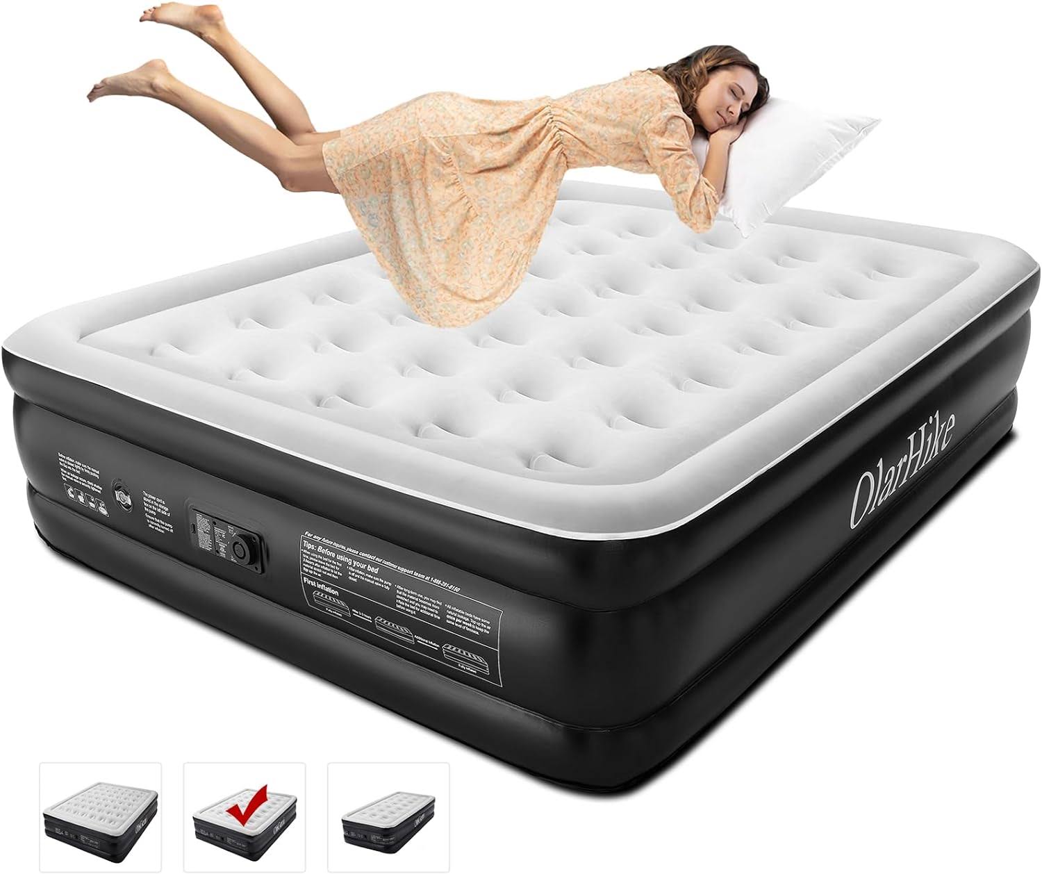 OhGeni Air Mattress Queen with Built-in Pump for Guest, 18  Tall Colchon Inflable Camping Blow Up Air Bed with Carrying Bag