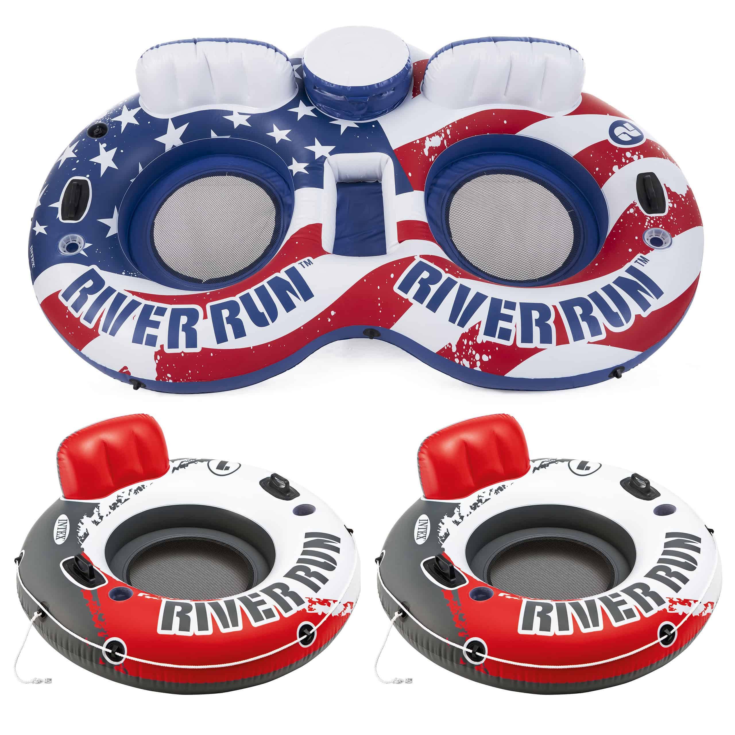 American Flag 2 Person Float w/ River Run 53 Inch Tube, Red (2 Pack)