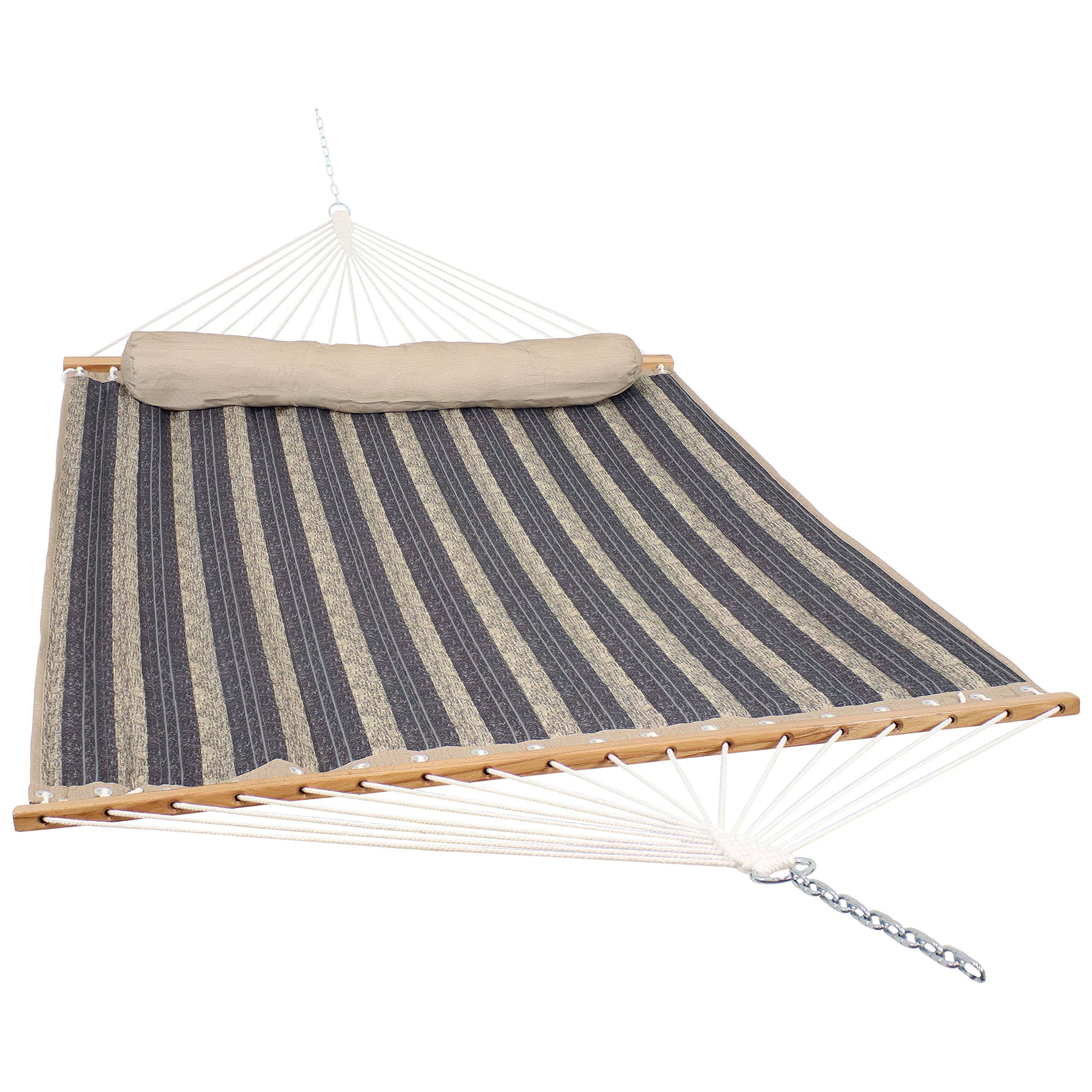 Sunnydaze Outdoor Quilted Fabric Hammock   Two Person with Spreader Bars   Heavy Duty 450 Pound Capacity   Mountainside