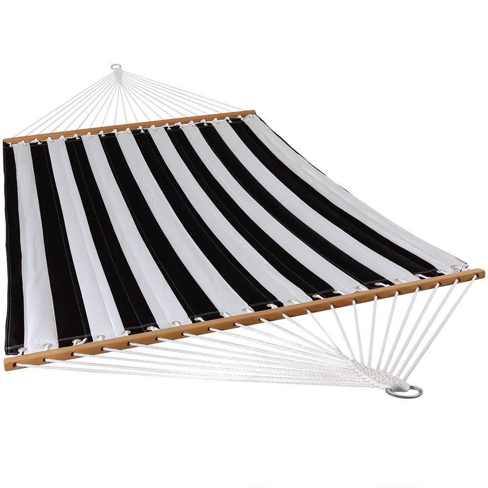 Sunnydaze 11-3/4 ft. Quilted Double Fabric 2-Person Hammock in Black and White