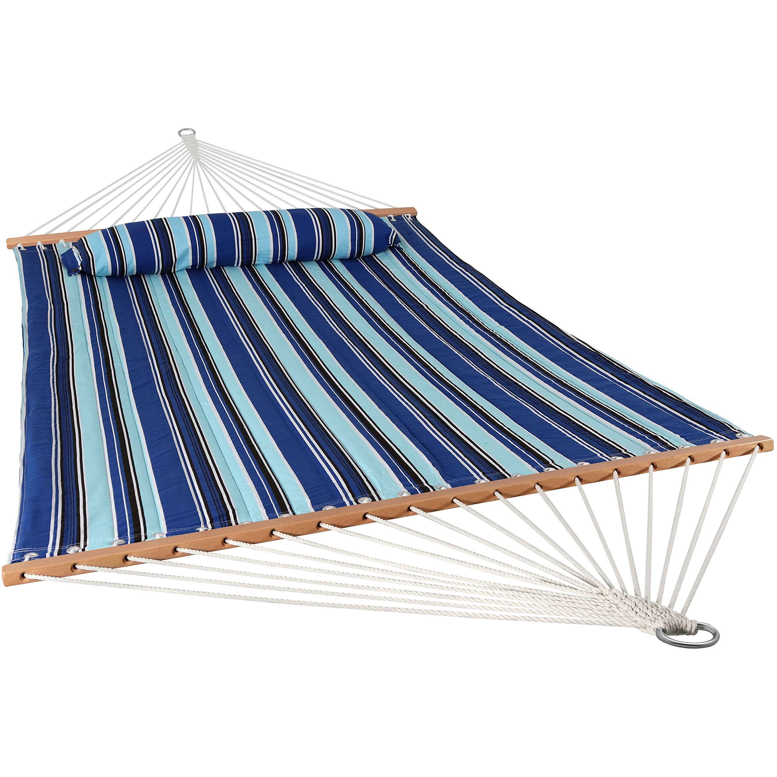 Sunnydaze Outdoor Quilted Fabric Hammock   Two-Person with Spreader Bars   Heavy-Duty 450-Pound Capacity   Catalina Beach