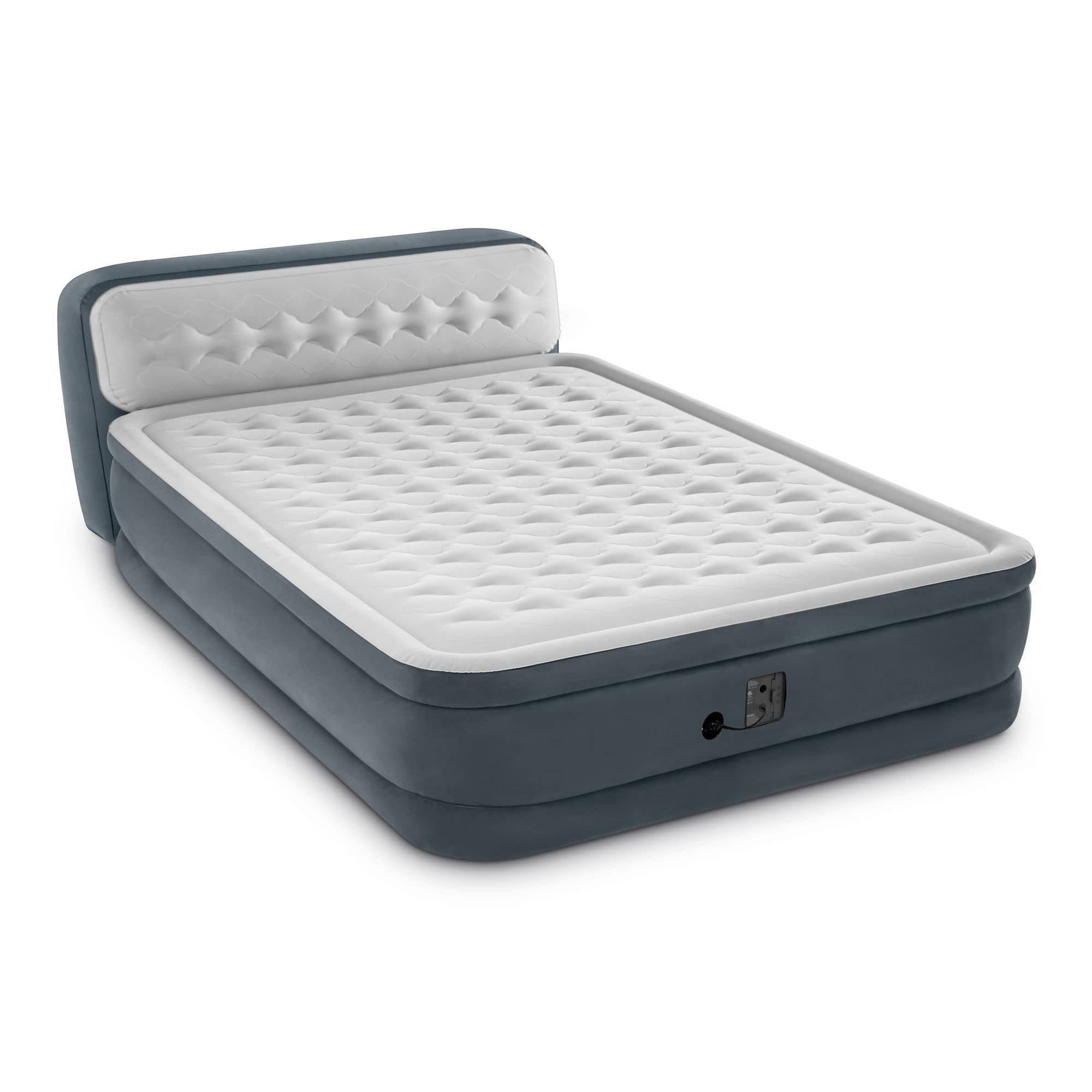 INTEX 64447ED Dura-Beam Deluxe Ultra Plush Air Mattress with Headboard – 18in Bed Height – 600lb Weight Capacity