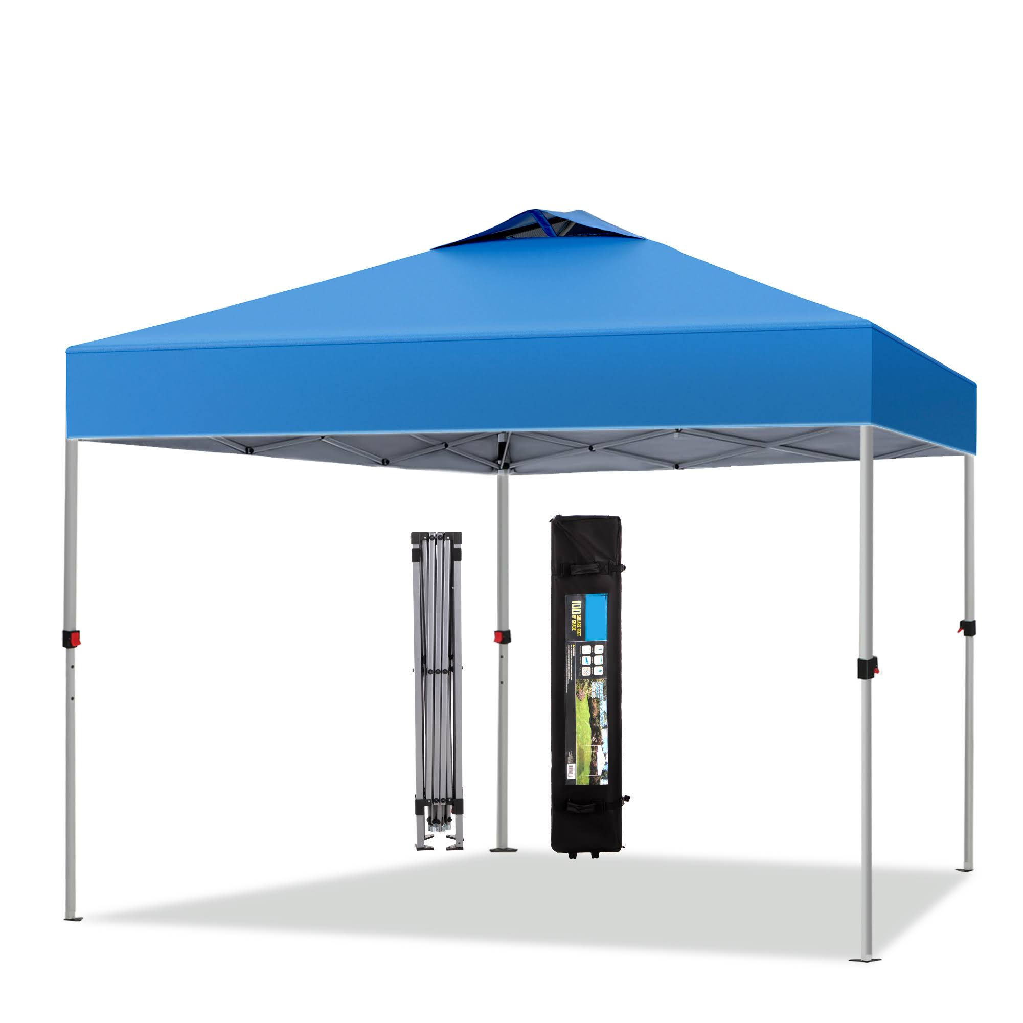 Summit Living 10x10ft Pop-up Canopy Tent Straight Legs Instant Canopy for Outside with Wheeled Bag   Blue