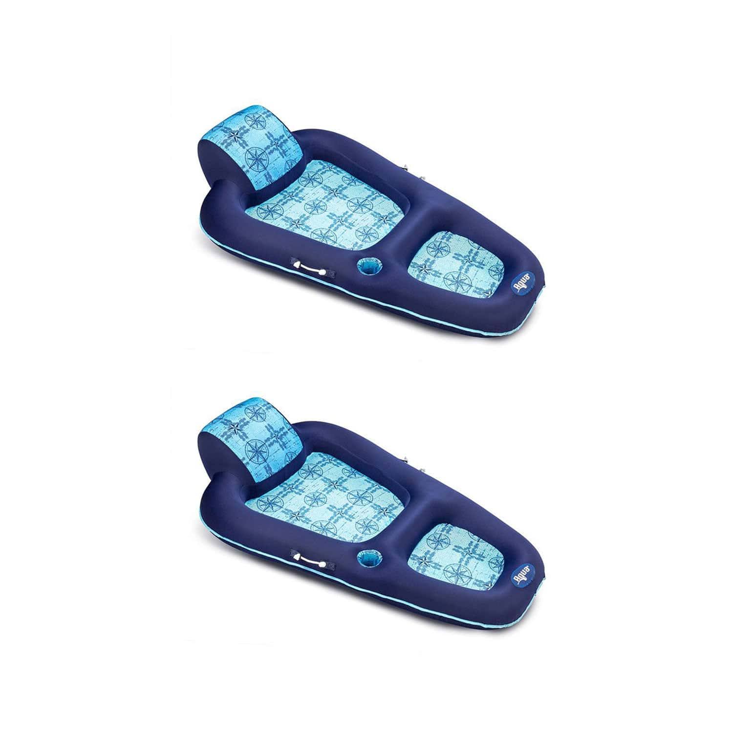 Leisure Luxury Water Lounge Pool Float with Headrest, Blue (2 Pack)