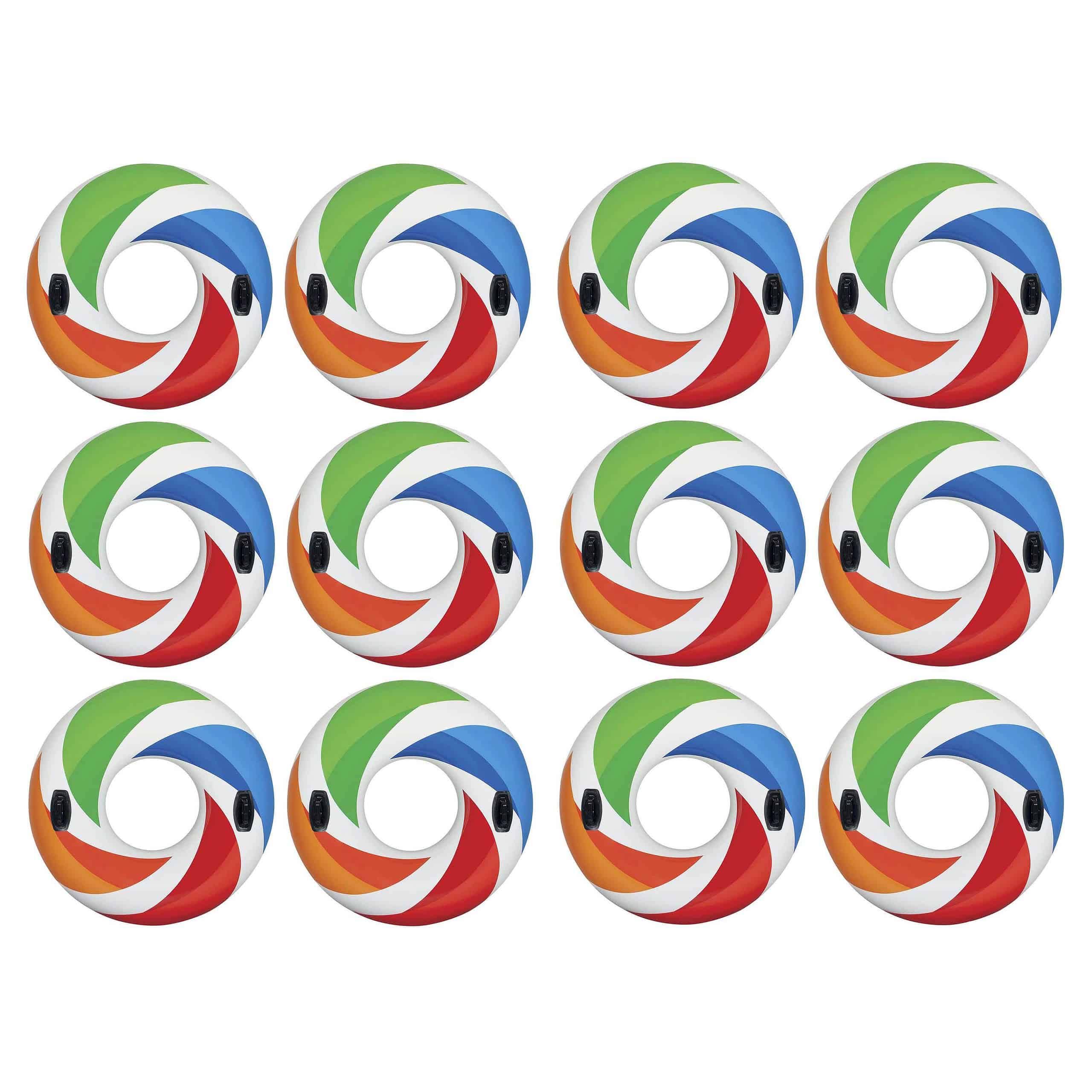 Inflatable 47  Color Whirl Tube Swimming Pool Raft with Handles (12 Pack)