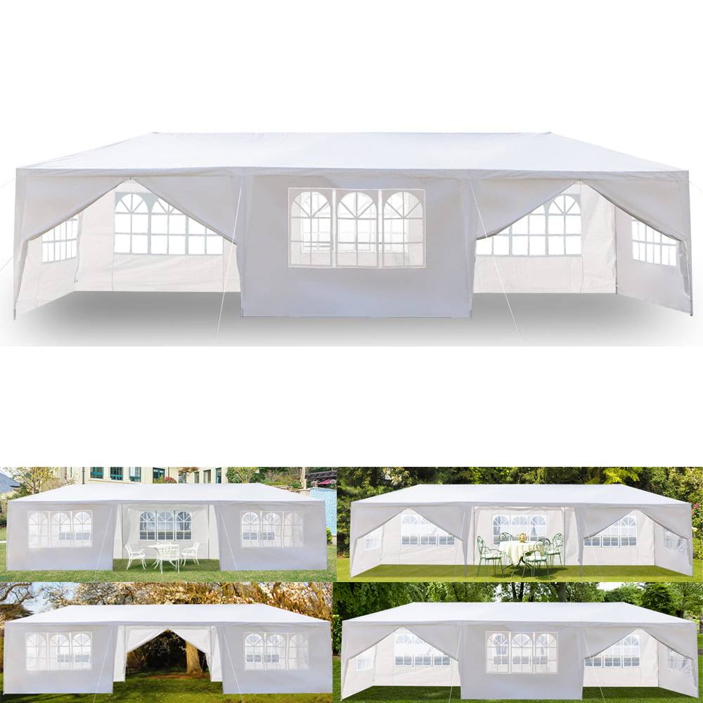 Resenkos 10  x 30  Outdoor White Waterproof Gazebo Canopy Tent with Removable Sidewalls and Windows Heavy Duty Tent (10  x 30  with 8 Sidewalls)