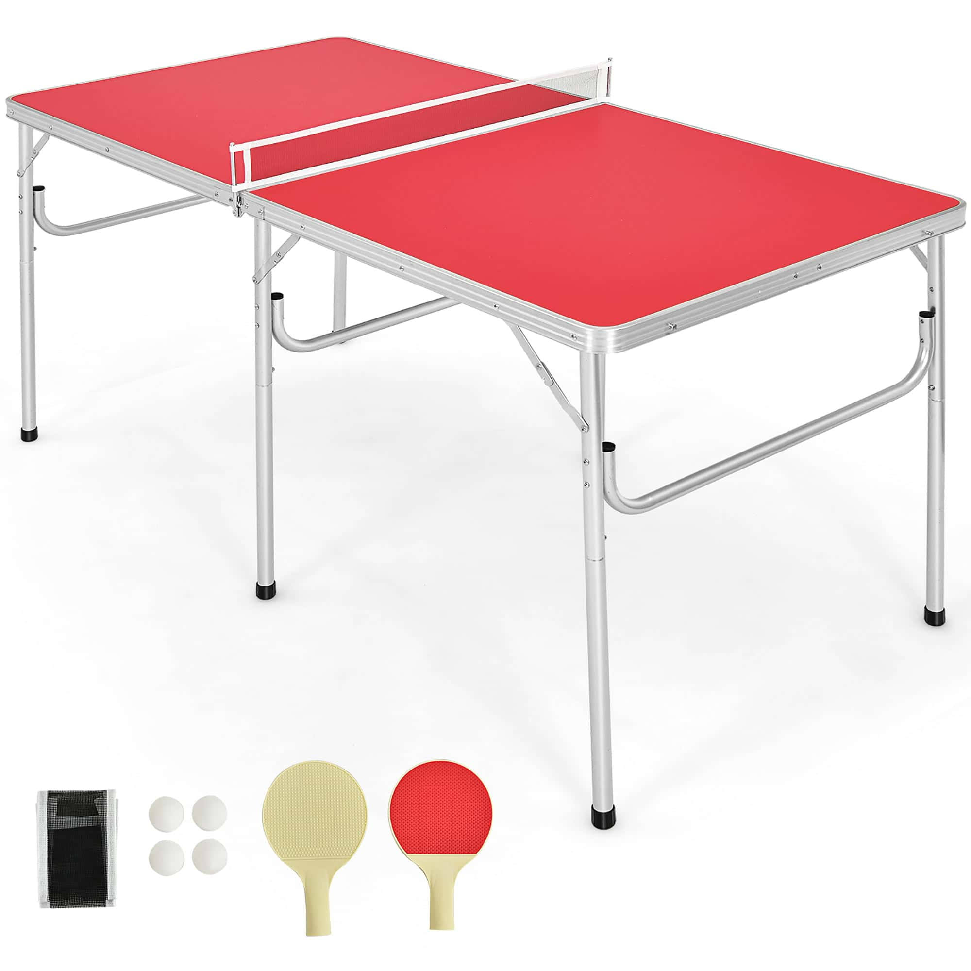 60  Portable Table Tennis Ping Pong Folding Table w/Accessories Indoor Game Red