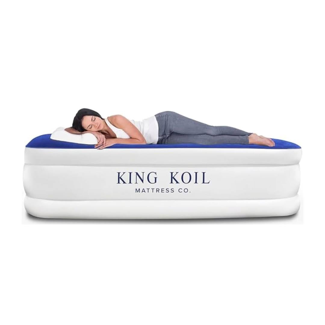 King Koil Luxury Twin Air Mattress with Built-in High Speed Pump for Camping, Home   Guests