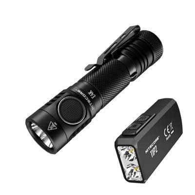 Combo: NITECORE E4K Next generation Flashlight   4400 Lumens w/Tip2 Keychain Light -720 Lumens