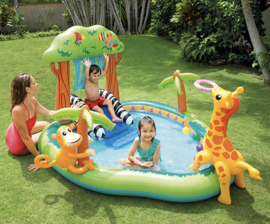 Jungle Play Center Inflatable Pool with Sprayer   85  X 74  X 49