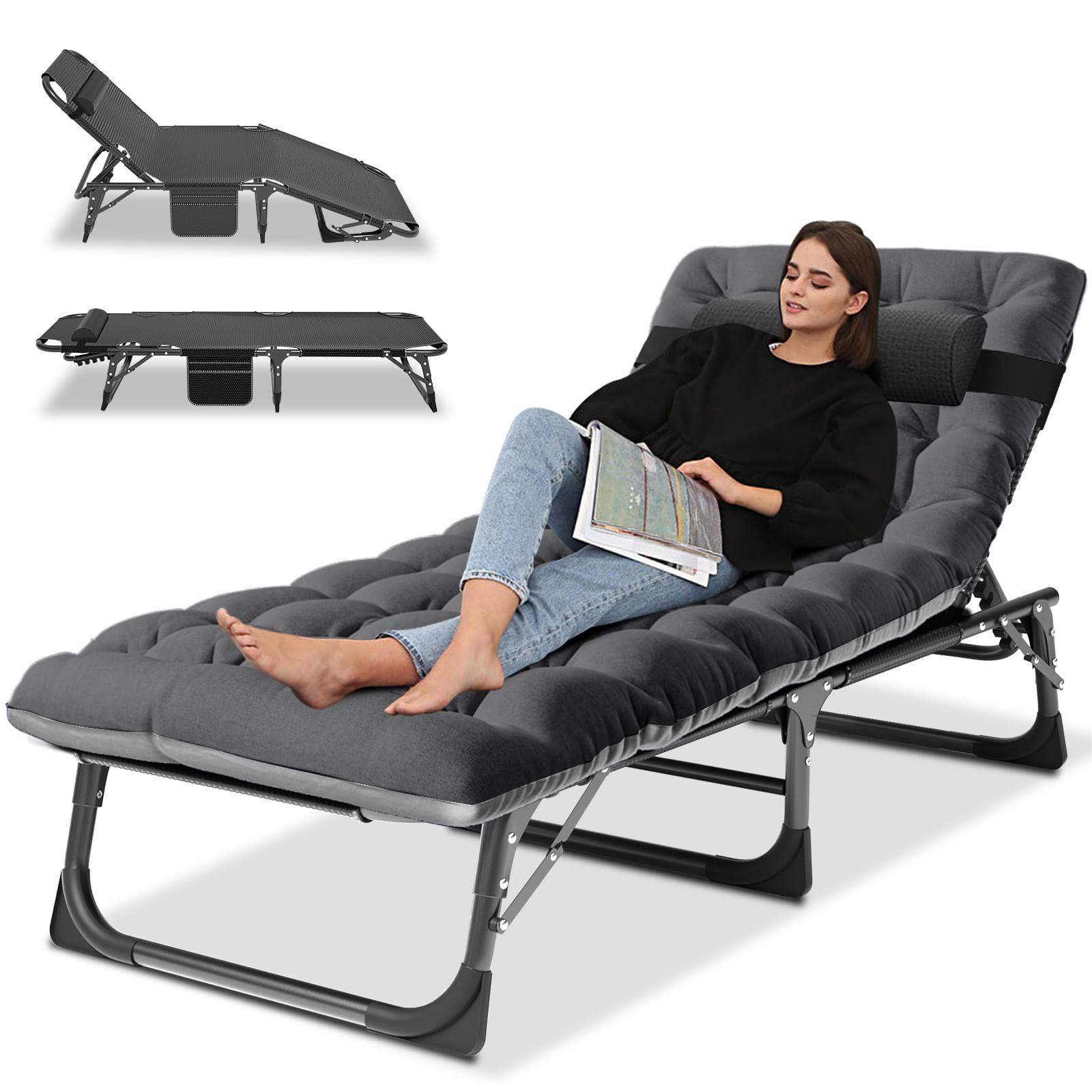 Docred 4-Fold Camping Cots for Adults   Kids, Adjustable 4-Position Folding Bed with 2-Sided Mattress   Pillow, Folding Sleeping Cot