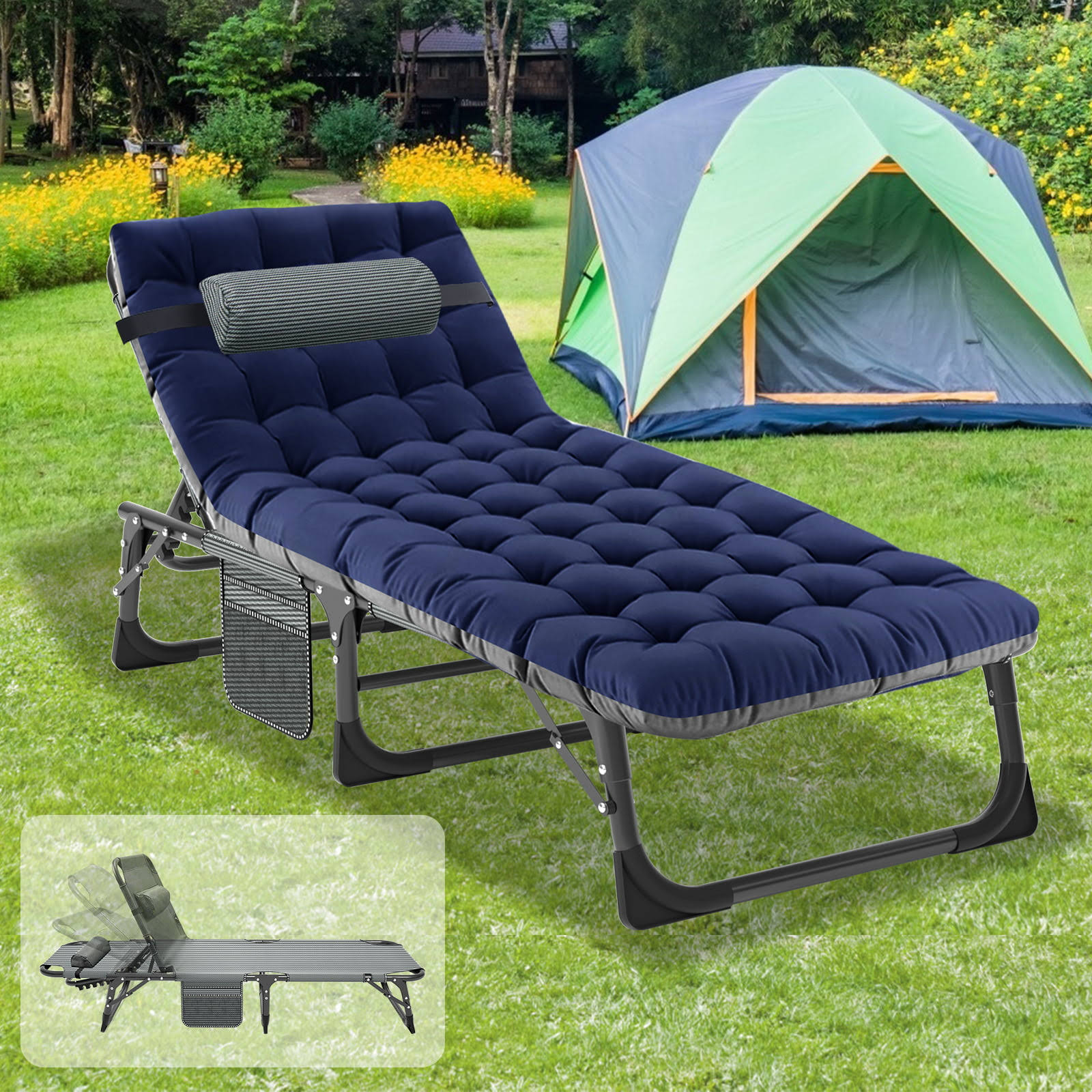 Docred 4-Fold Sleeping Cots for Adults, Folding Chaise Lounge Chairs Outdoor, Portable Folding Bed Cot Lounge Chair