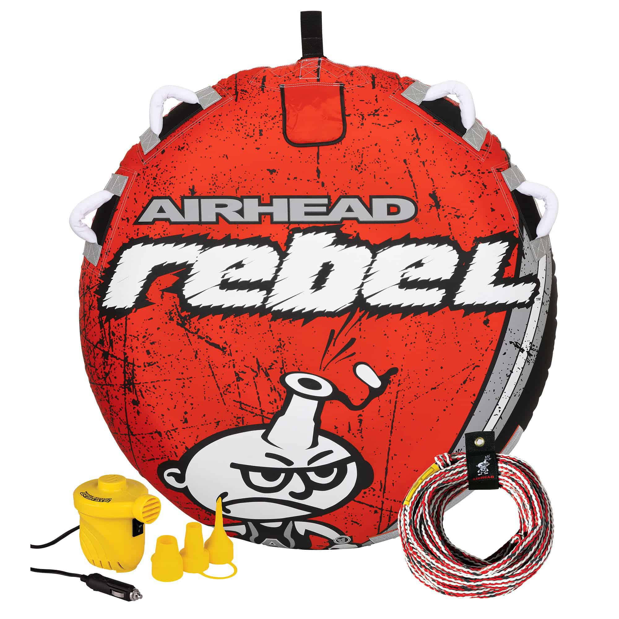Rebel 54 In. 1 Person Durable Red Towable Tube Kit with Rope and 12V Pump