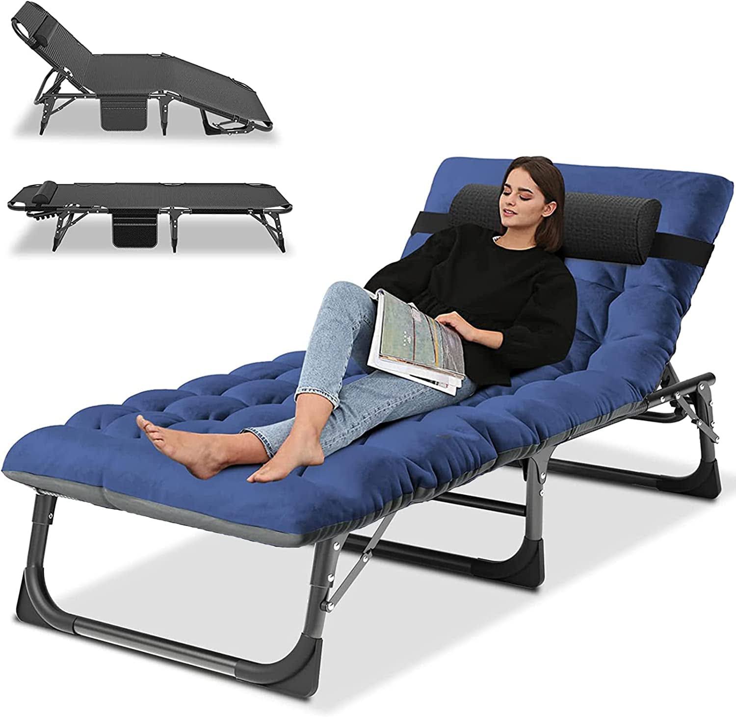 Slsy Folding Bed Cot: 3.3 Inch Mattress, Pillow, 4-Reclining Positions, Camping Guest Bed