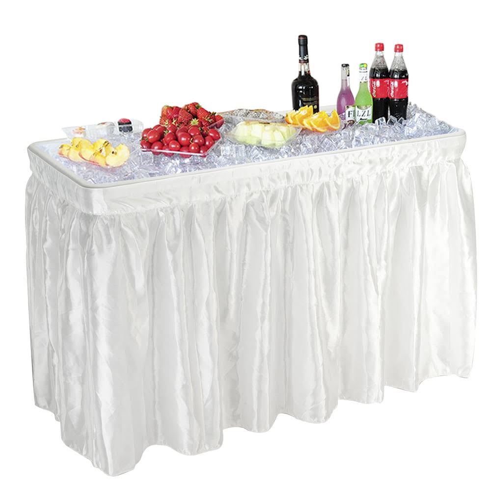 VINGLI 4 Foot Party Ice Cooler Folding Table, Portable Tailgate Camp Fishing Cleaning Table, Plastic with Matching Skirt