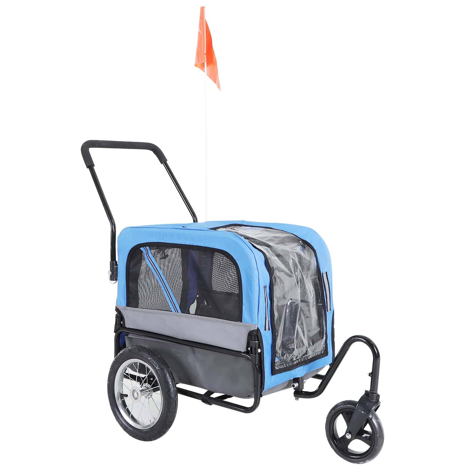 Aosom Elite-Jr 2-In-1 Dog Pet Bicycle Trailer, Jogging Stroller with 360-Degree Swivel Wheels   Large Easy Entry, Blue